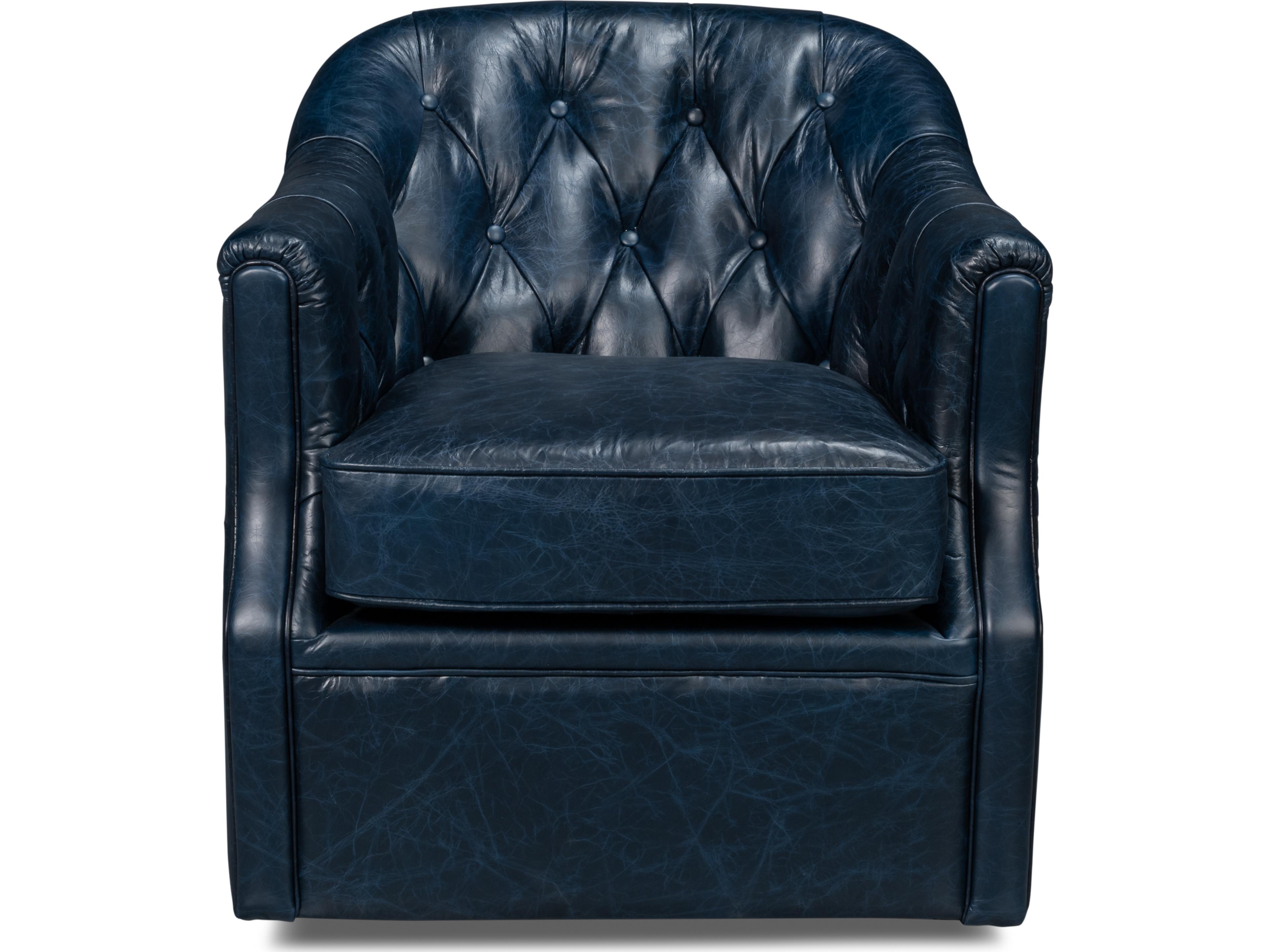 Sarreid Ltd Coolidge Leather Swivel Chair Blue