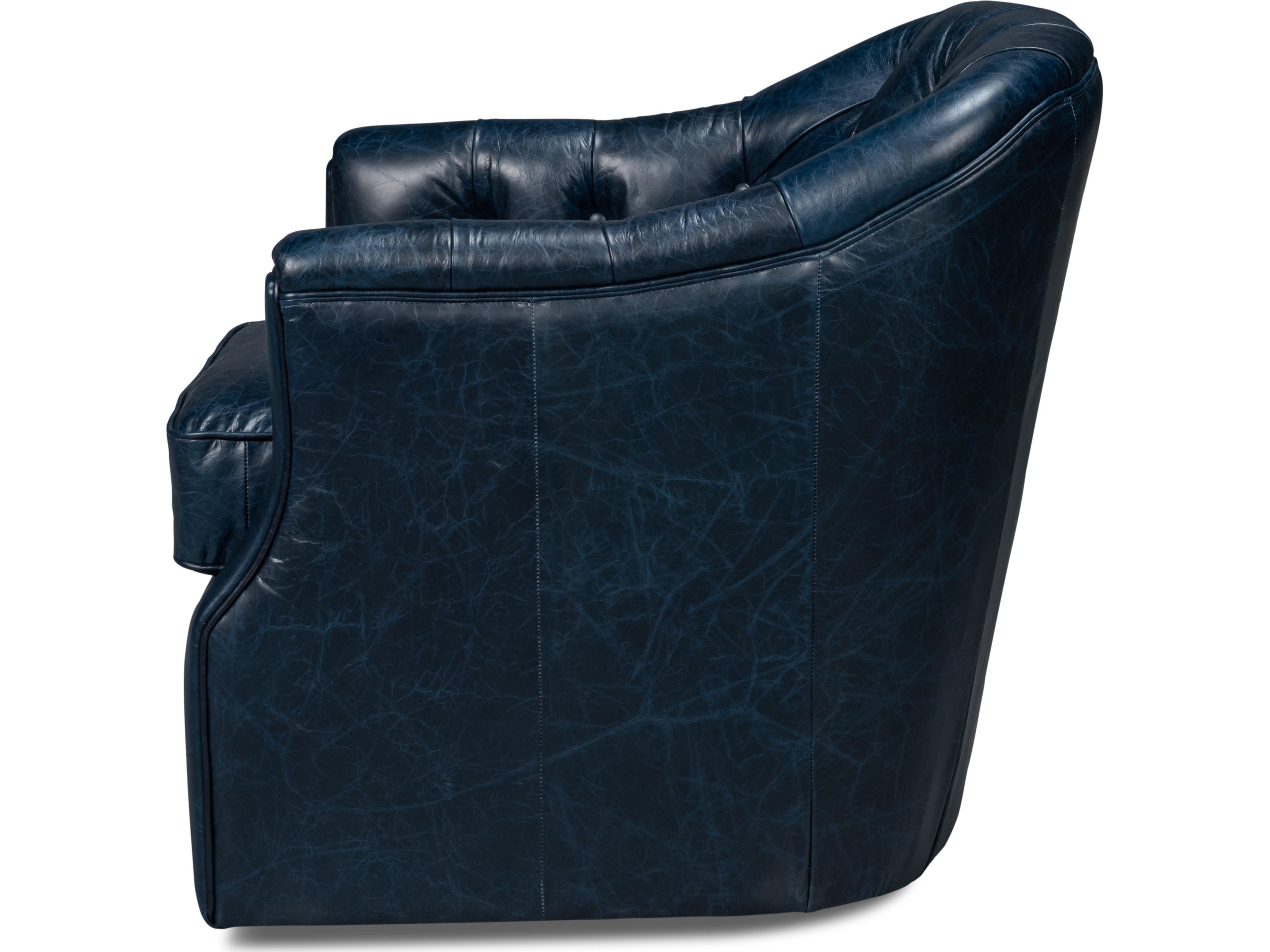 Sarreid Ltd Coolidge Leather Swivel Chair Blue