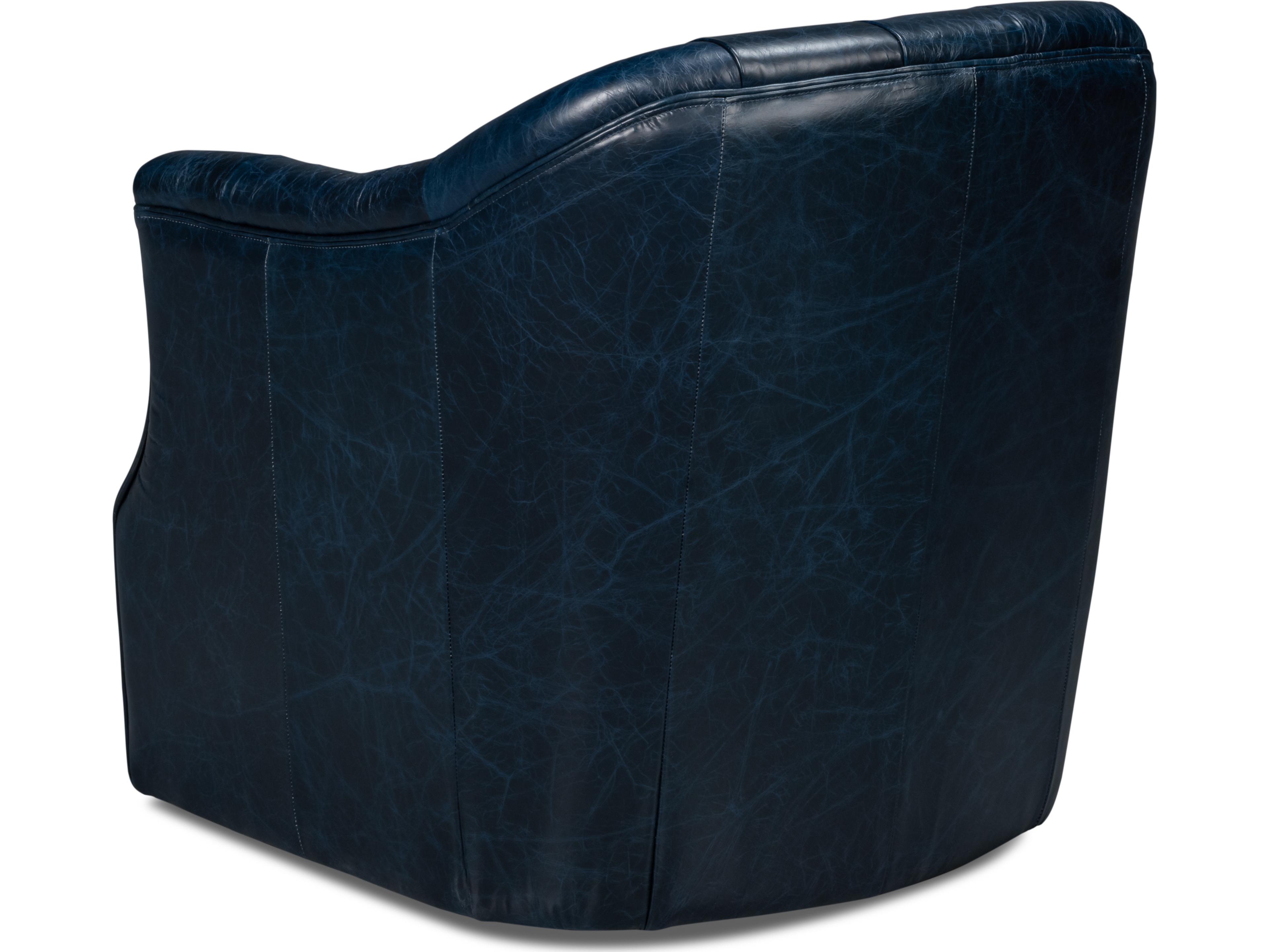Sarreid Ltd Coolidge Leather Swivel Chair Blue