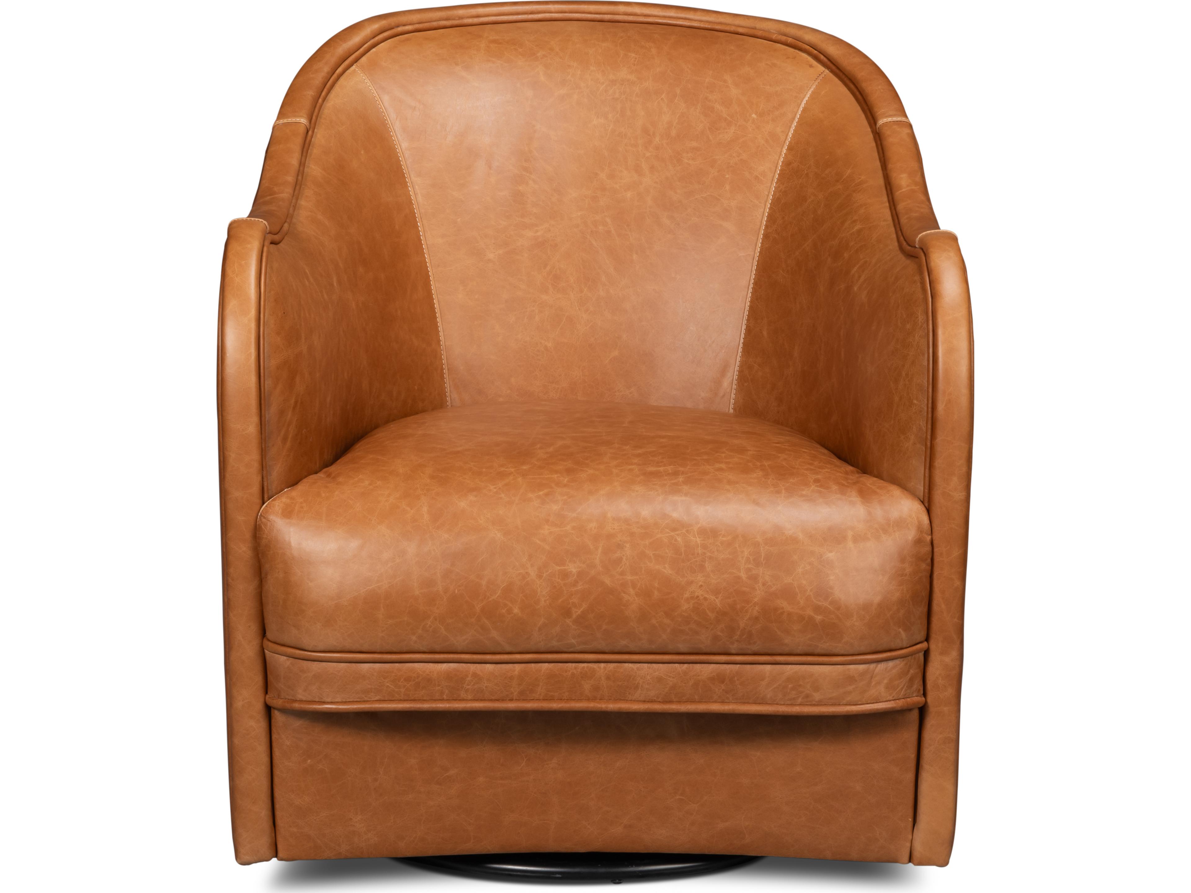 Sarreid Ltd Braxton Leather Swivel Chair Brown