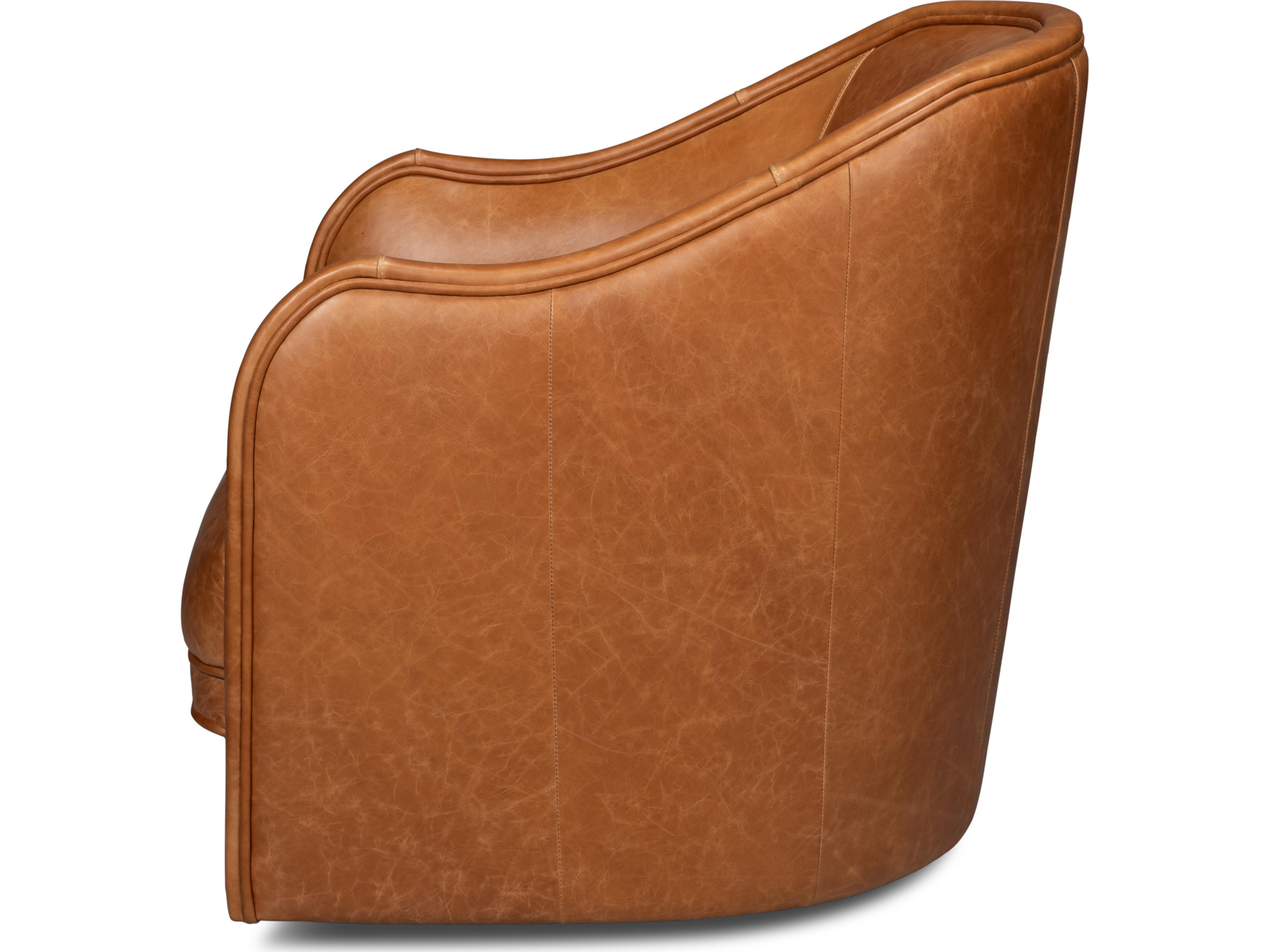 Sarreid Ltd Braxton Leather Swivel Chair Brown