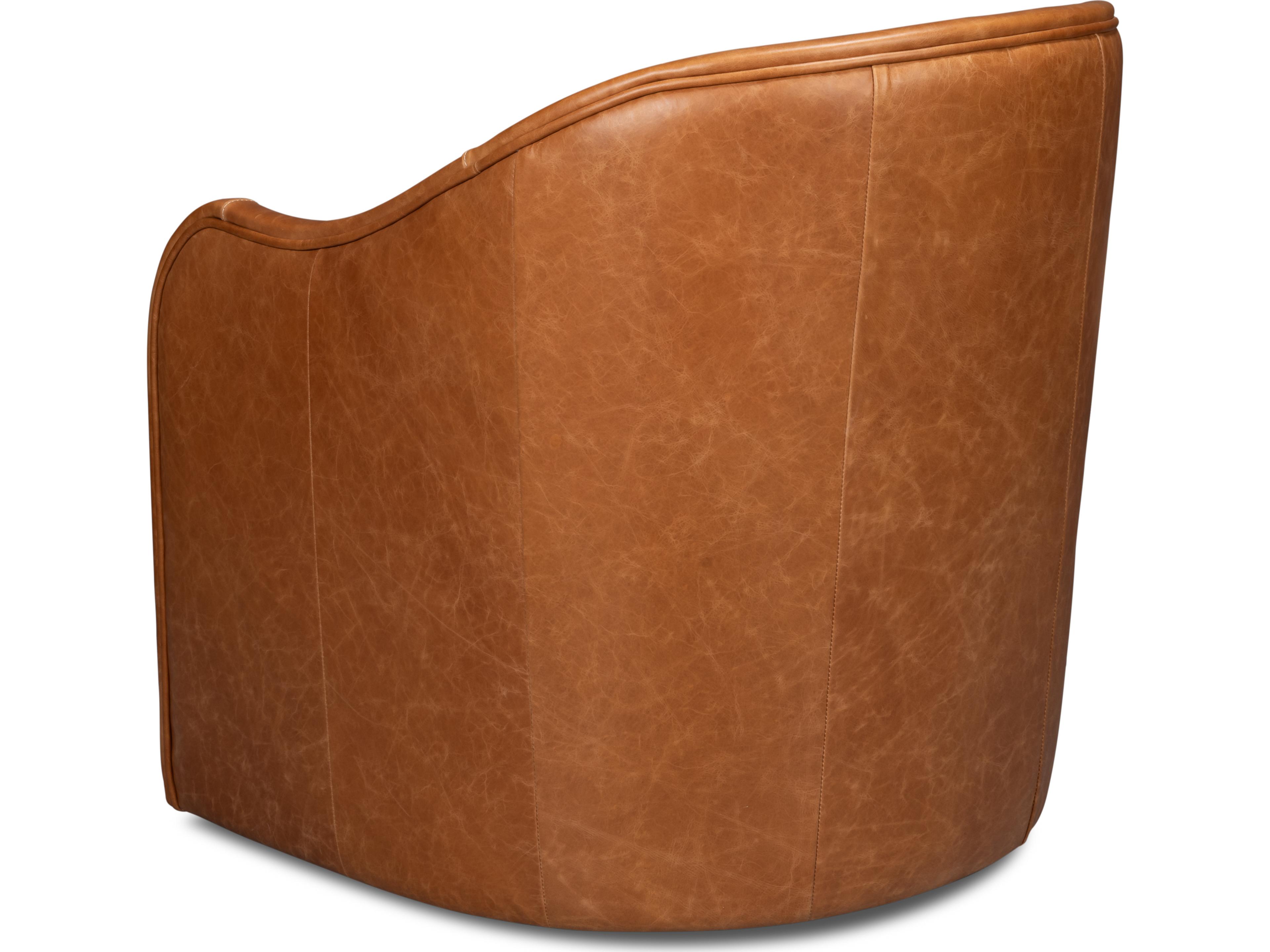 Sarreid Ltd Braxton Leather Swivel Chair Brown