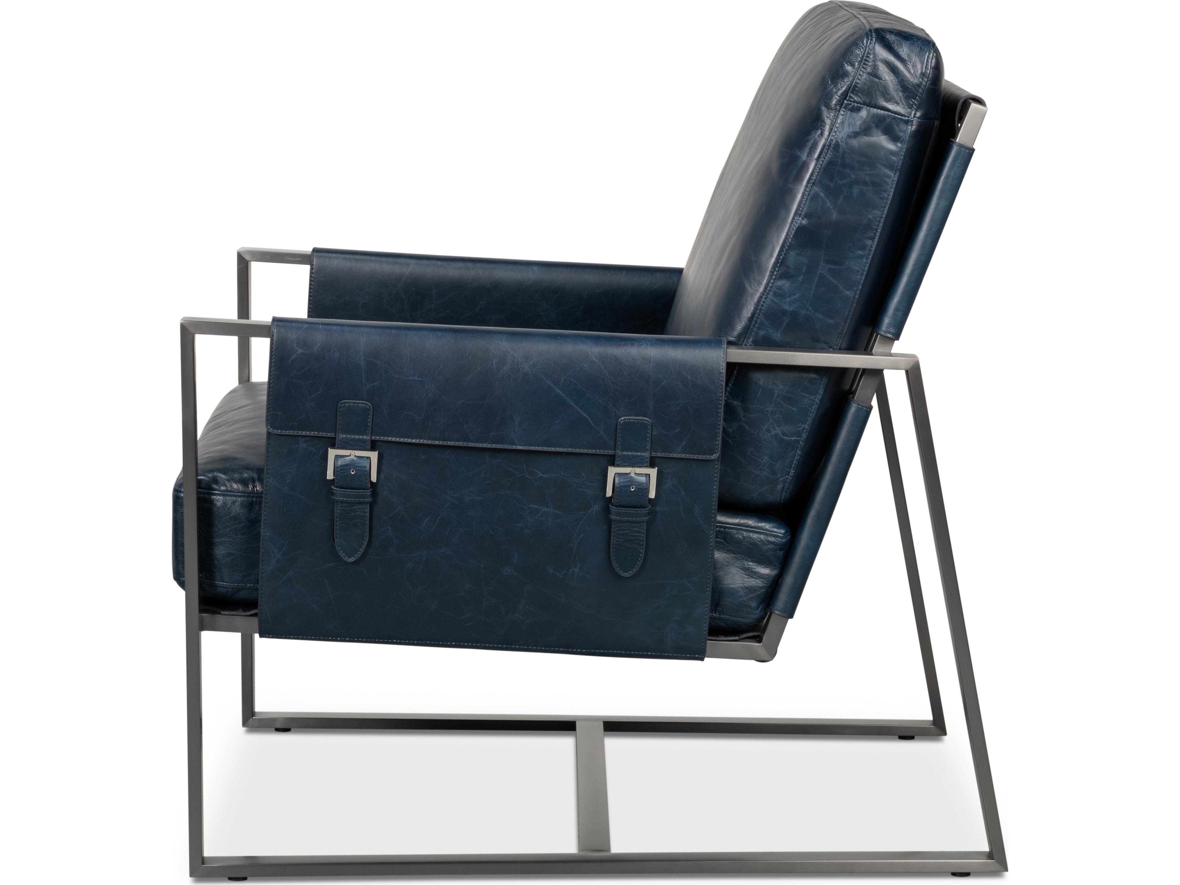 Sarreid Ltd Edmonds Distilled Leather Chair Blue