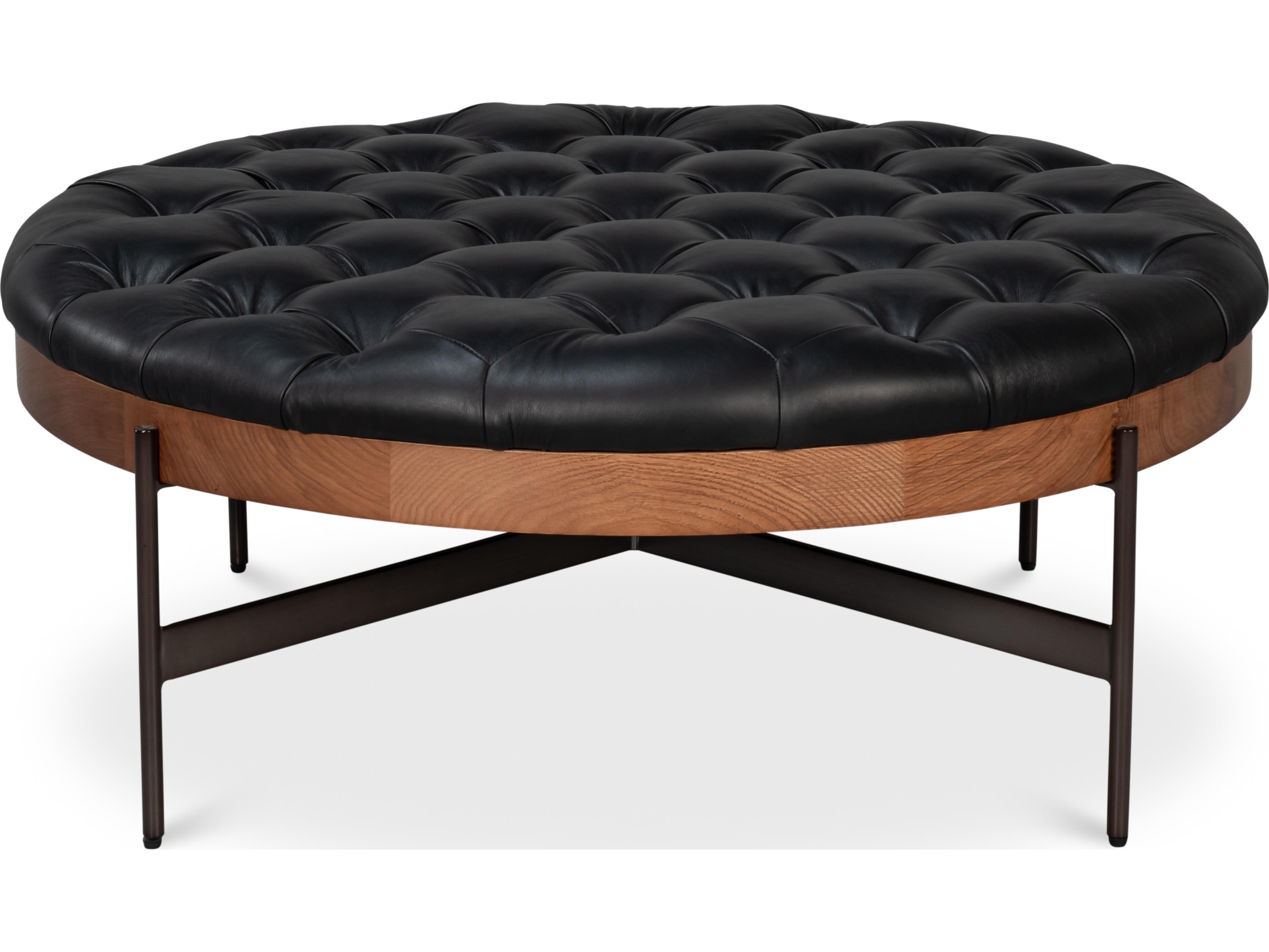 Corbet Black Leather Ottoman