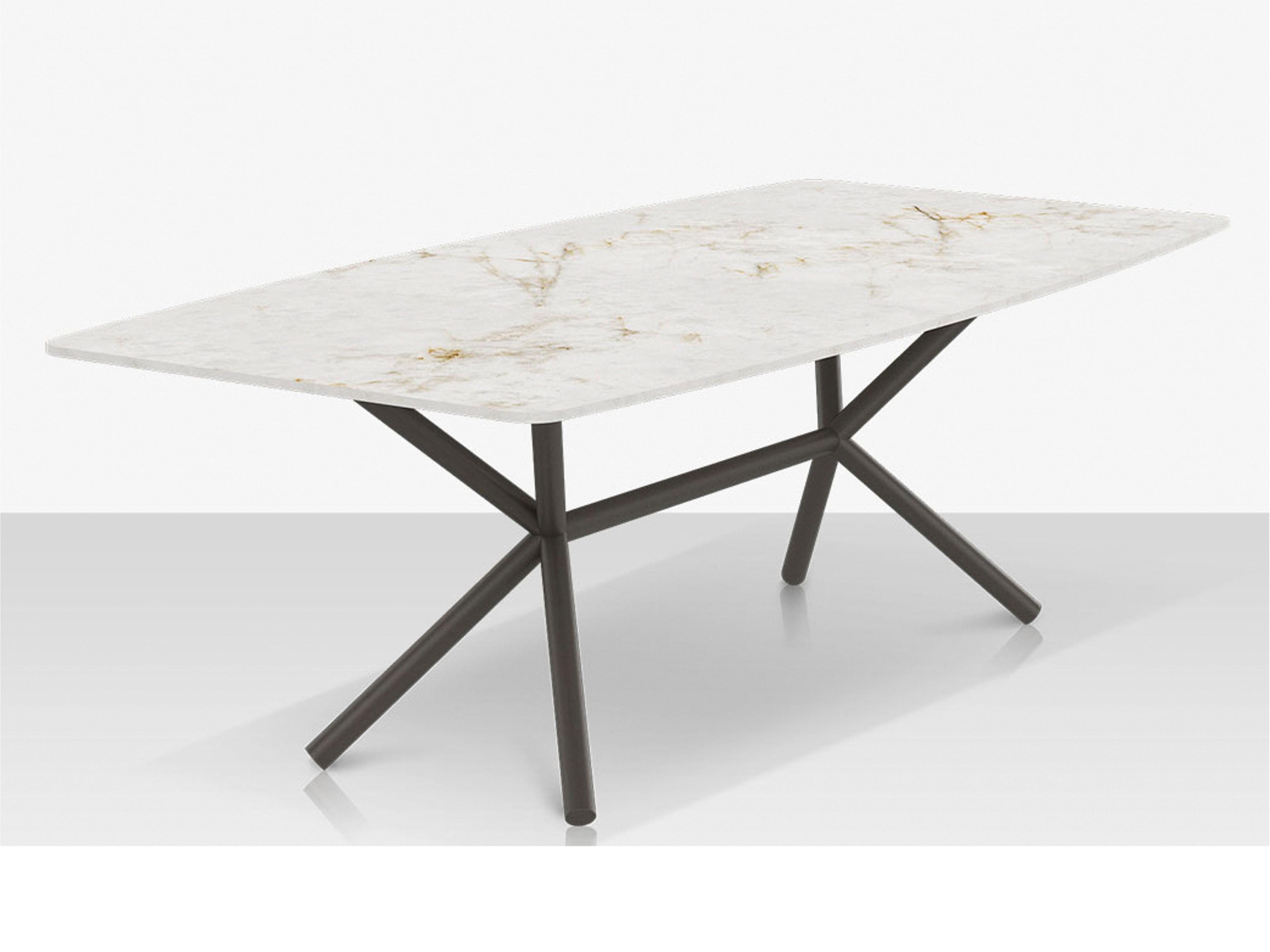 Decoscape Oliver Aluminum Rectangular Emerald Porcelain Rimless Porcelain Top Large Dining Table