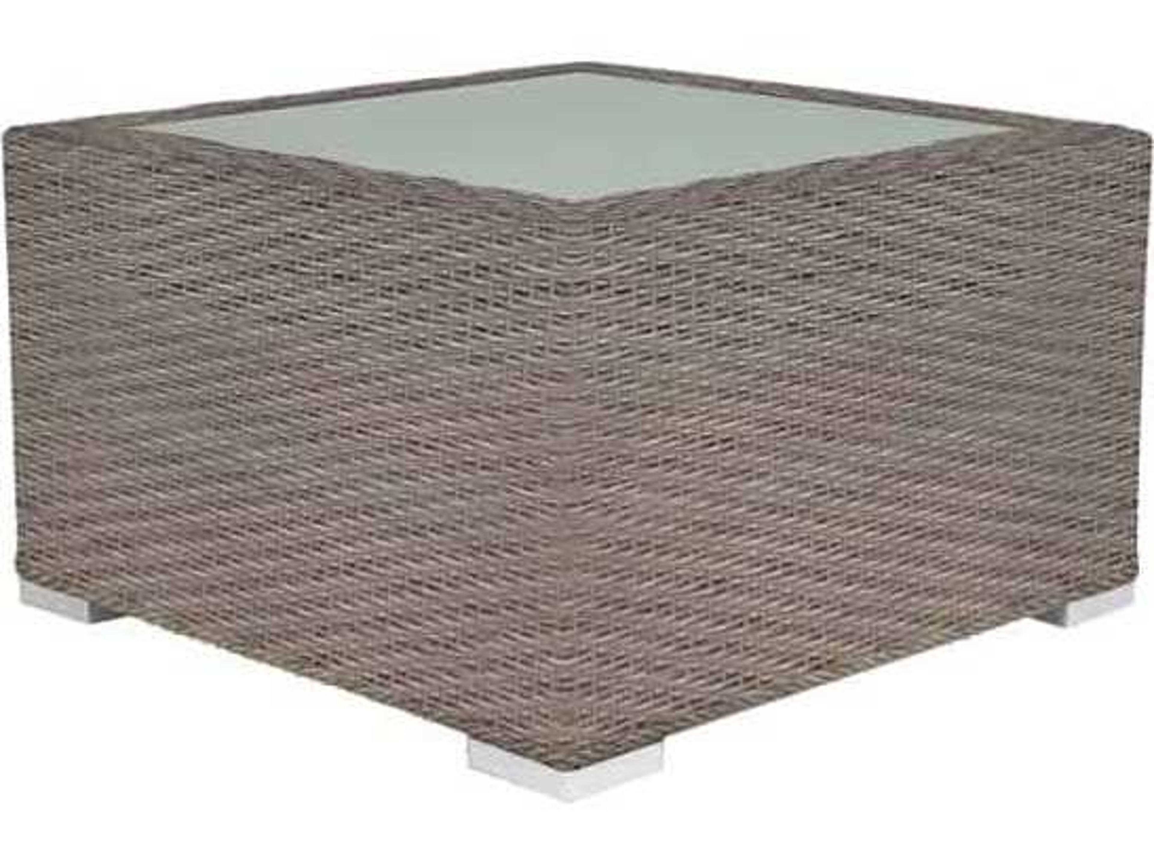 Decoscape Lucaya Quick Ship Wicker Square Frosted Glass Top Coffee Table
