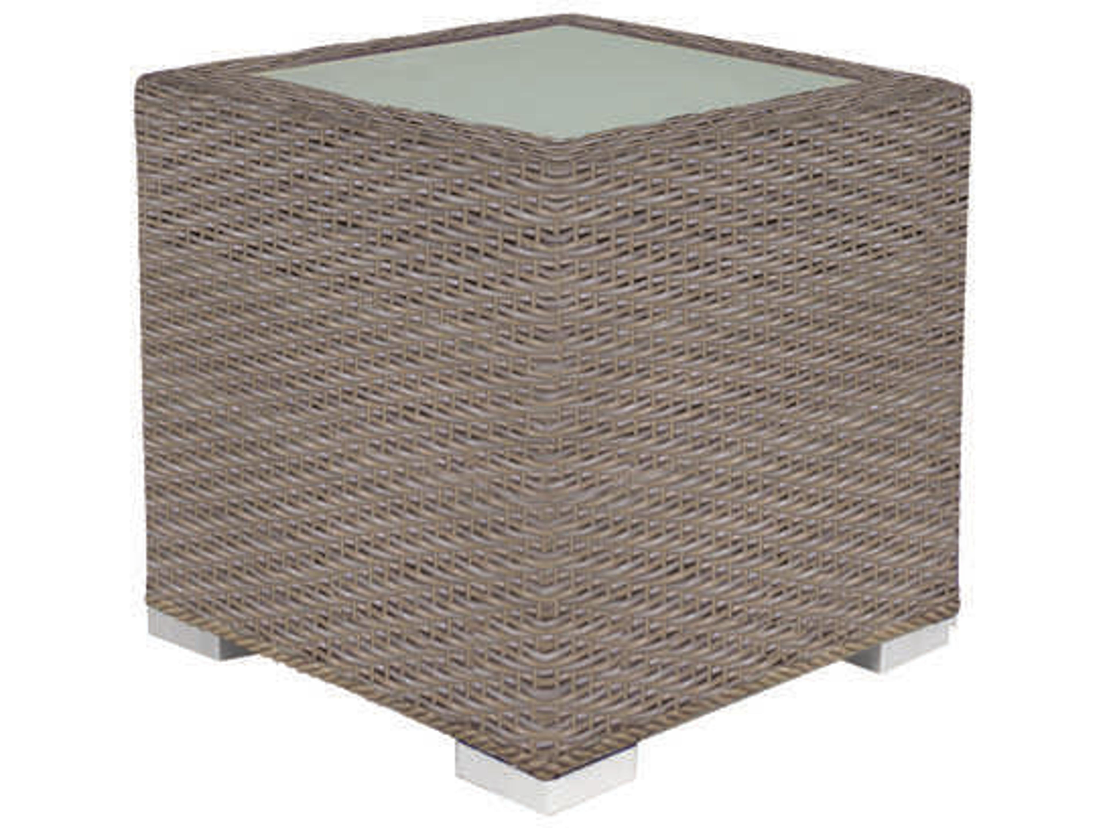 Decoscape Lucaya Wicker Square Frosted Glass Top End Table