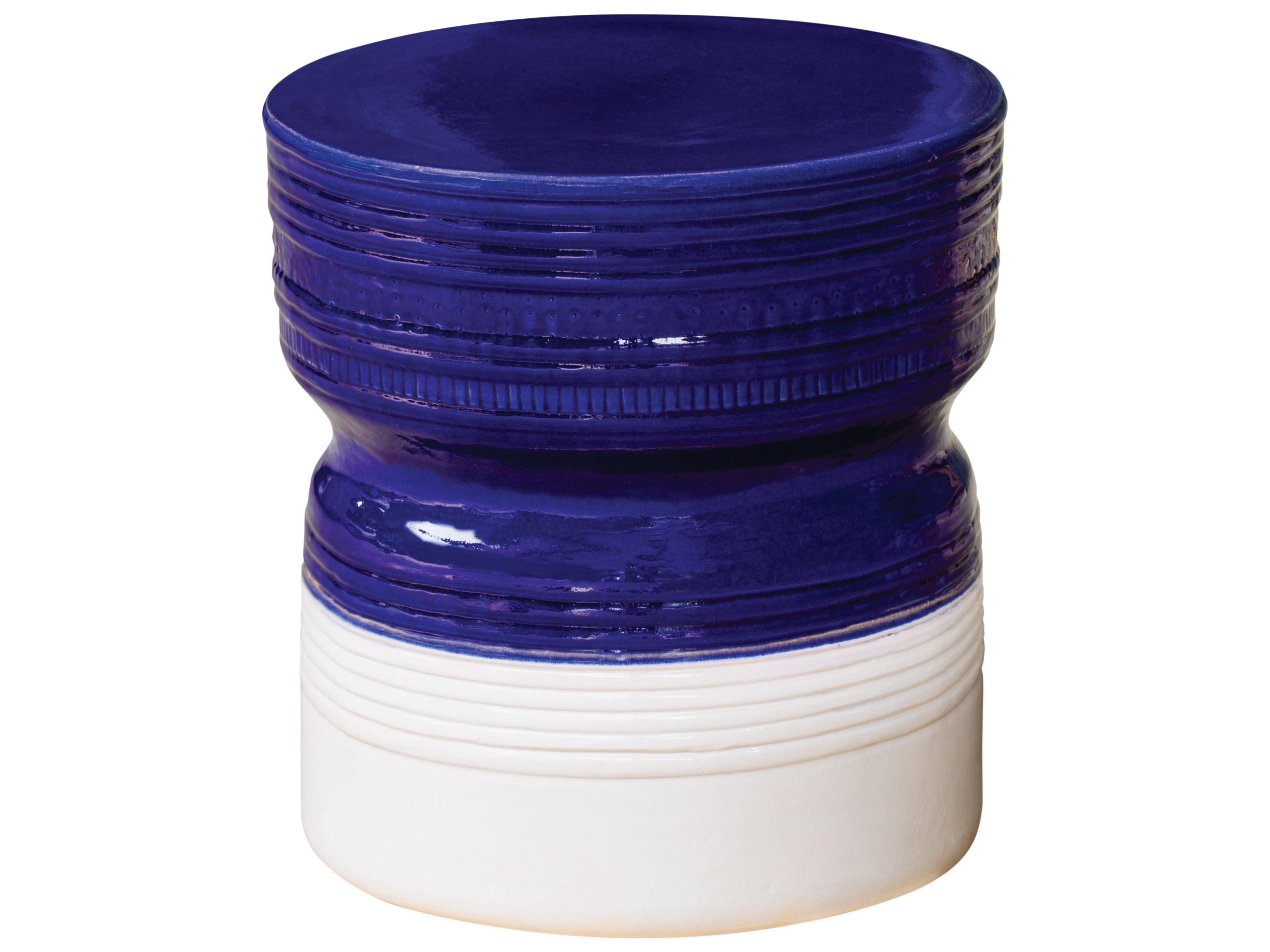 Ceramic Navy Blue & Snow White Stool