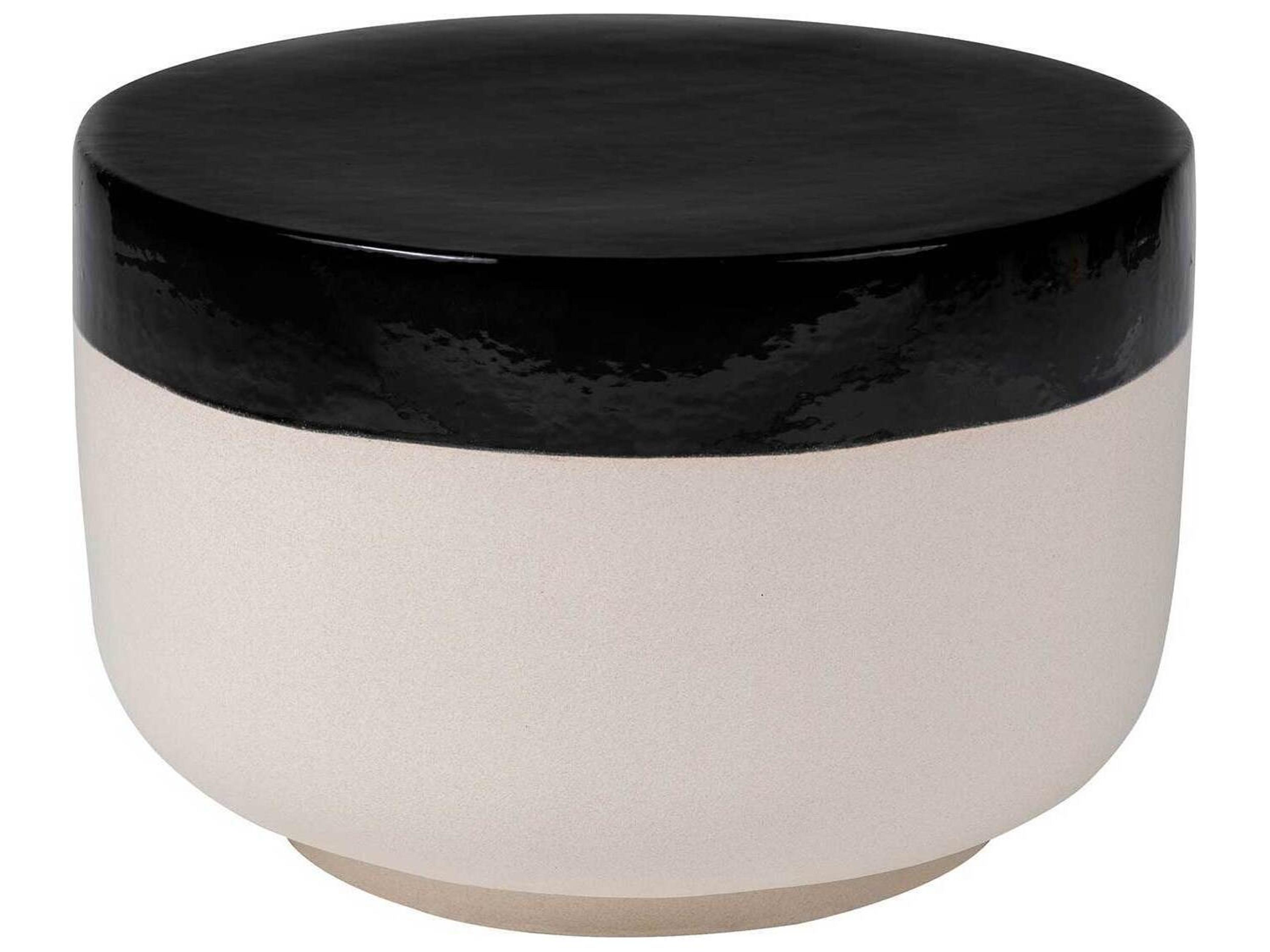 Provenance Ceramic Jet Gloss/Sand Matte Serenity Grazed Round Patio Side Table