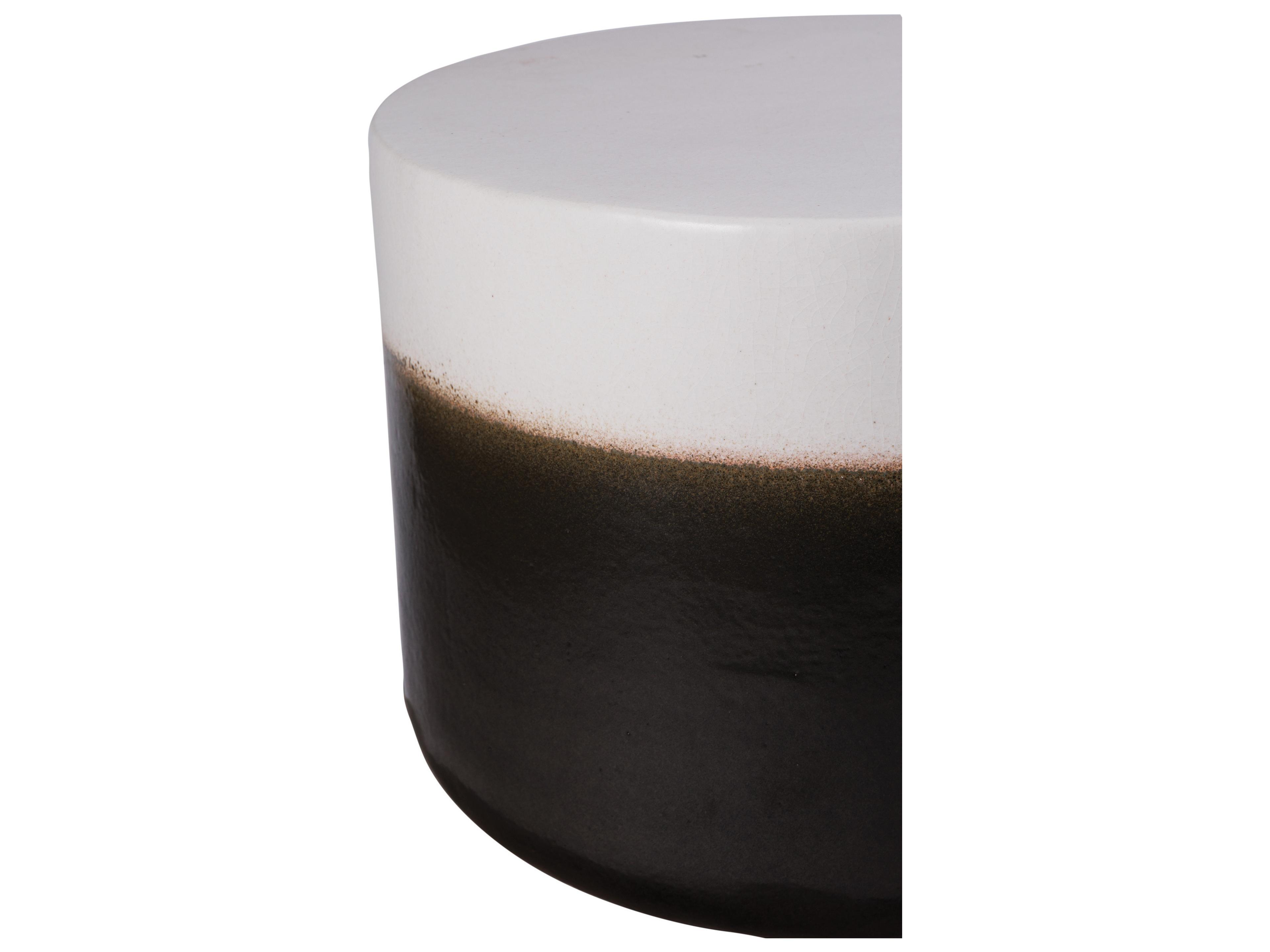 Seasonal Living Ceramics Linen Semi-gloss Top | Iron Base Ceramic Round Coffee Table