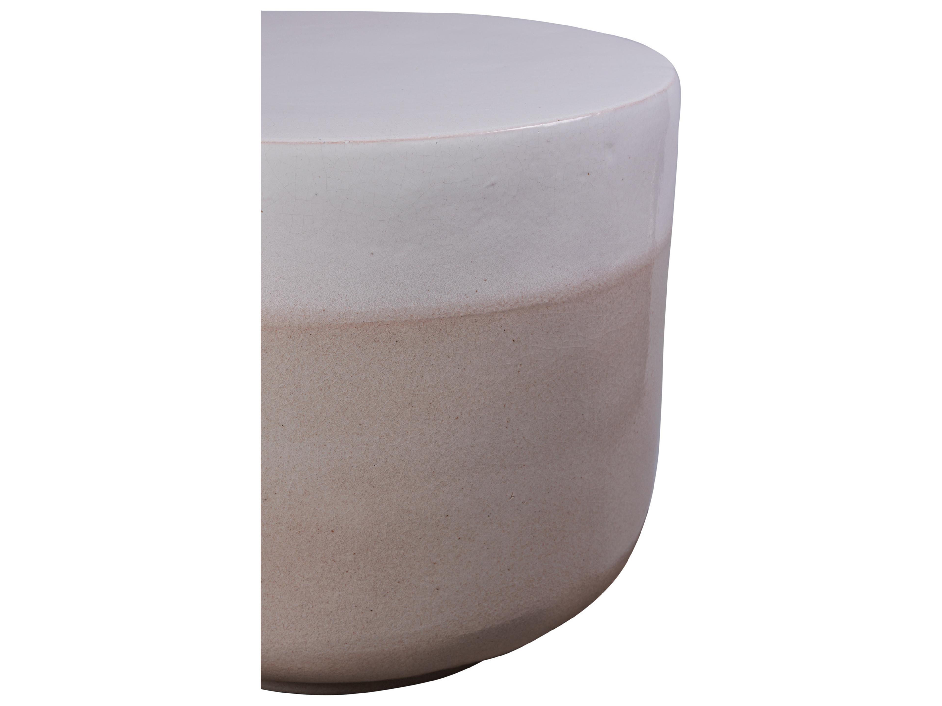 Seasonal Living Ceramics Linen Semi-gloss Top | Sand Gloss Base Ceramic Round Coffee Table