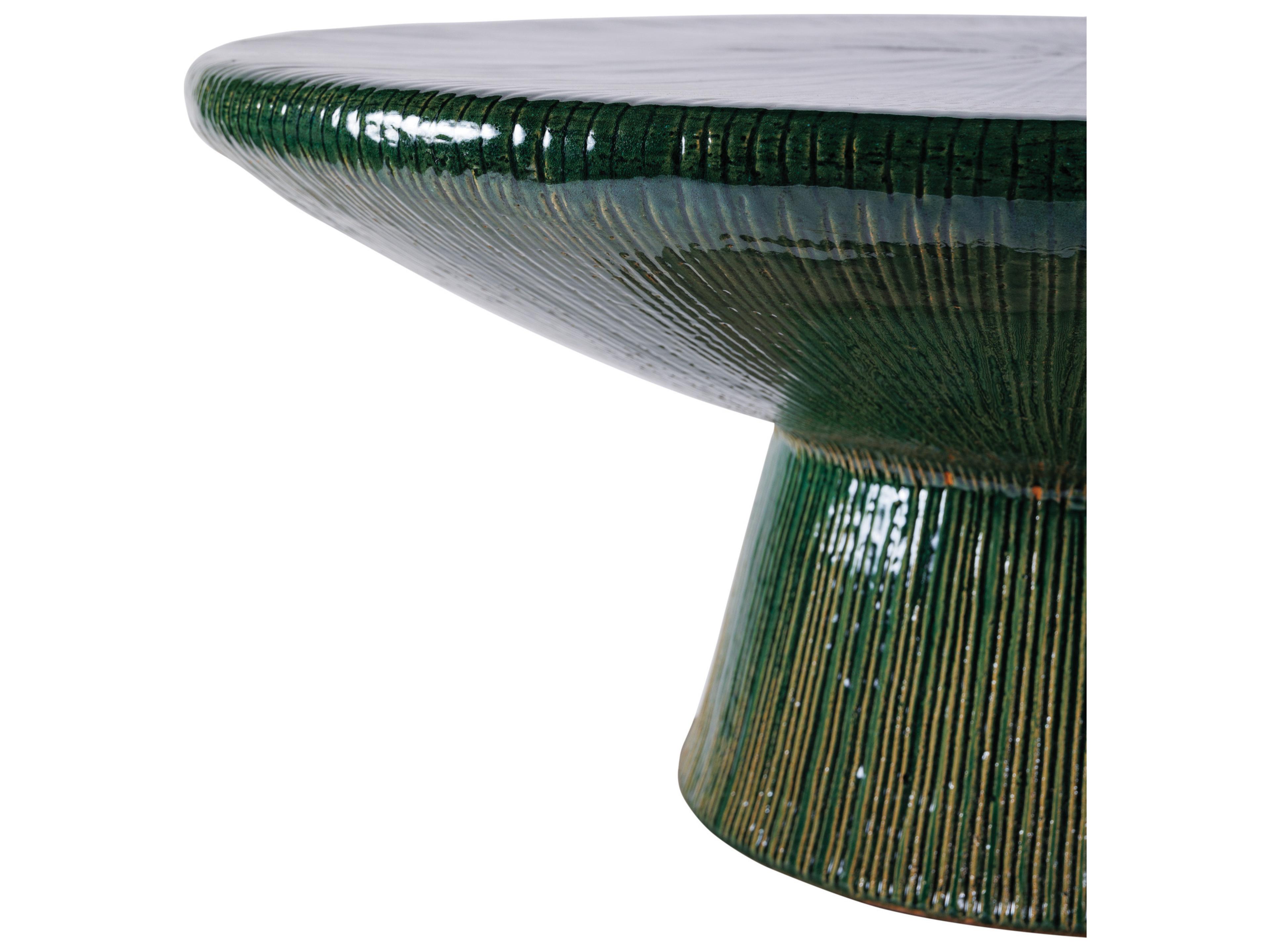 Seasonal Living Ceramics Emerald Texture Gloss Ceramic Round Coffee Table