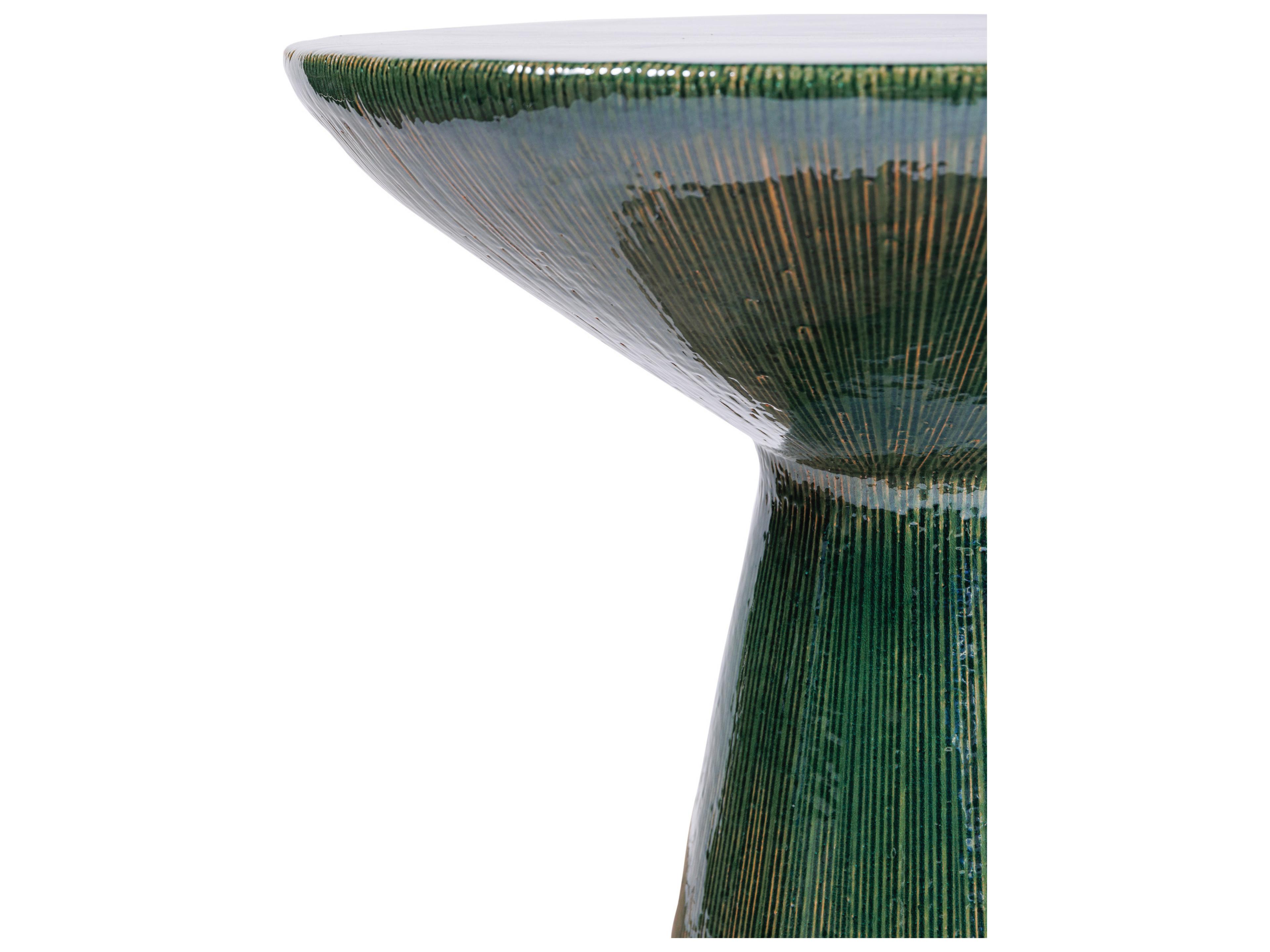 Seasonal Living Ceramics Emerald Texture Gloss Ceramic Round End Table