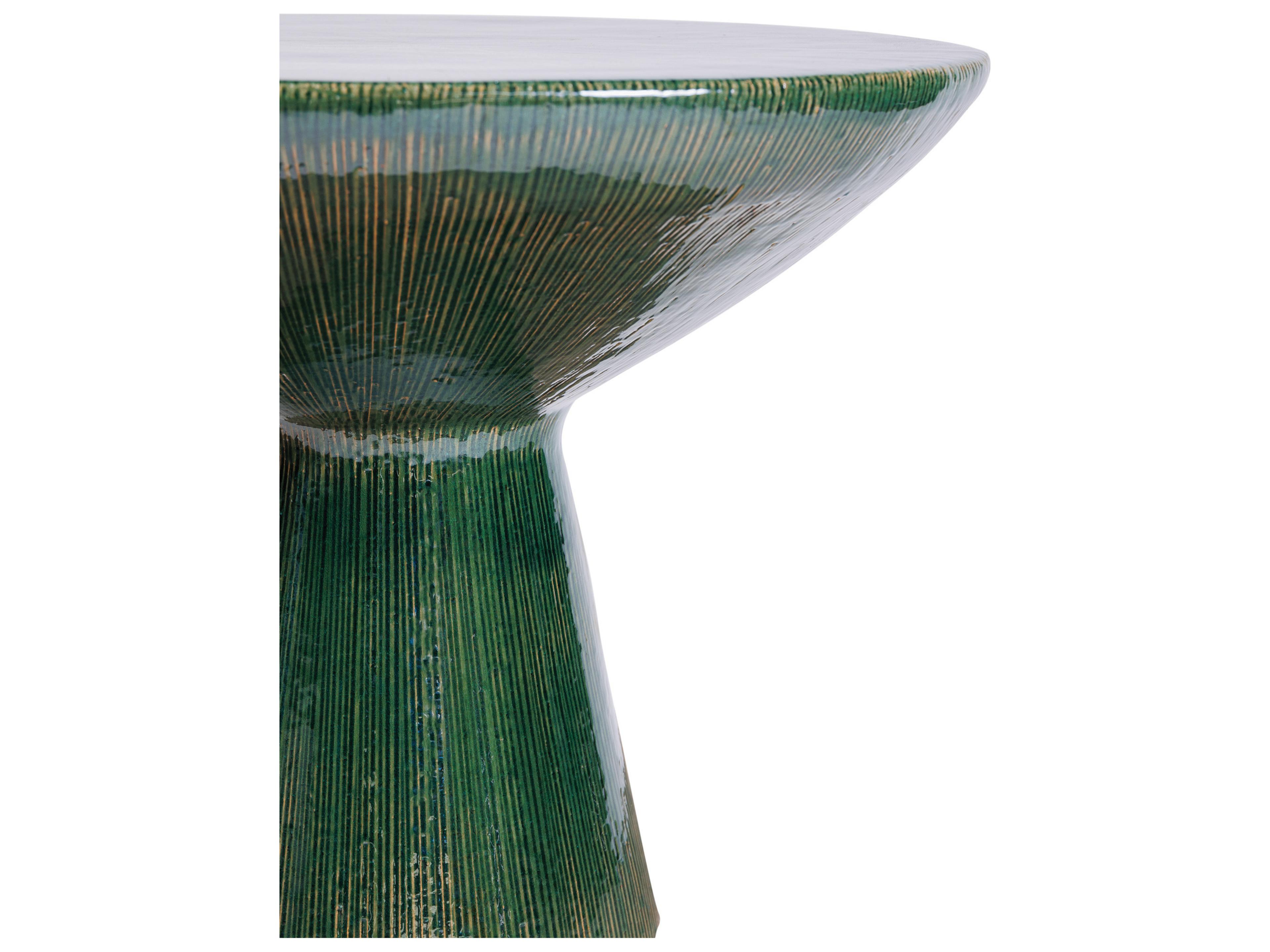 Seasonal Living Ceramics Emerald Texture Gloss Ceramic Round End Table