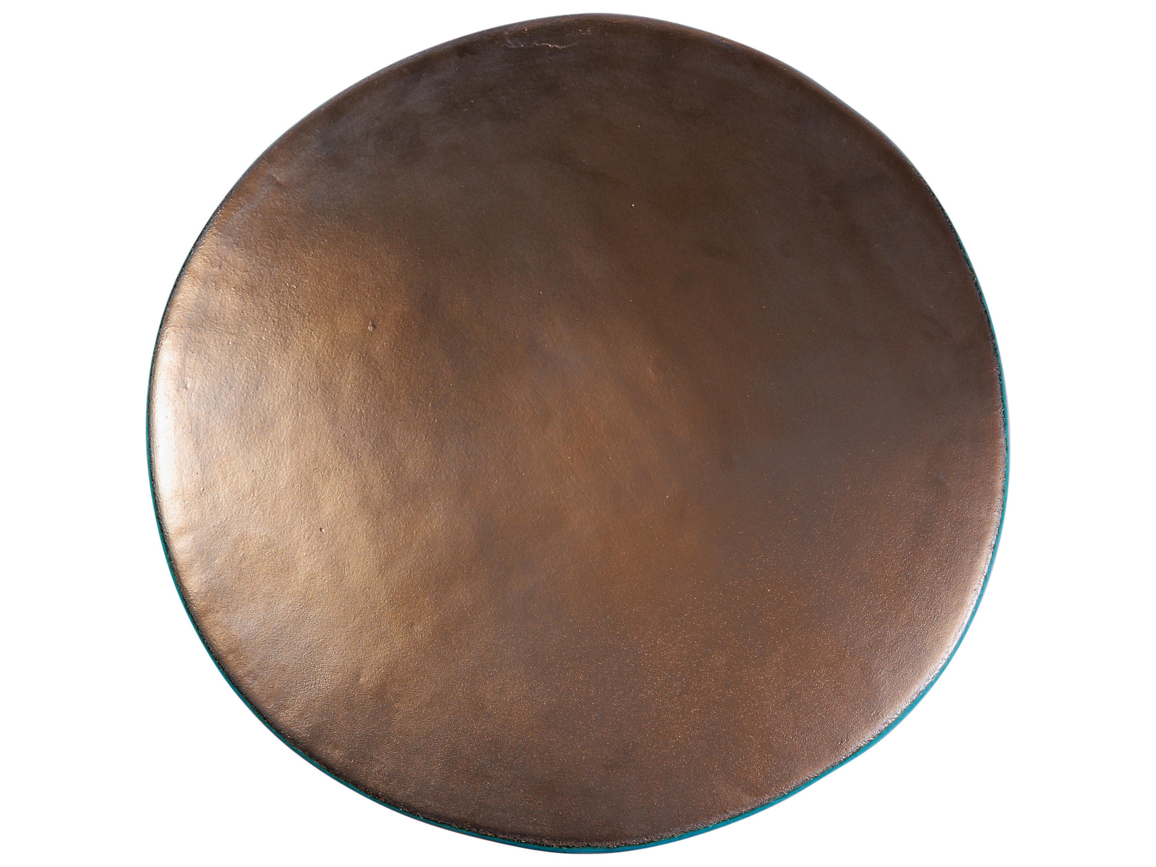 Seasonal Living Ceramics Metallic Semi-gloss Top | Aquamarine Gloss Side Ceramic Round End Table