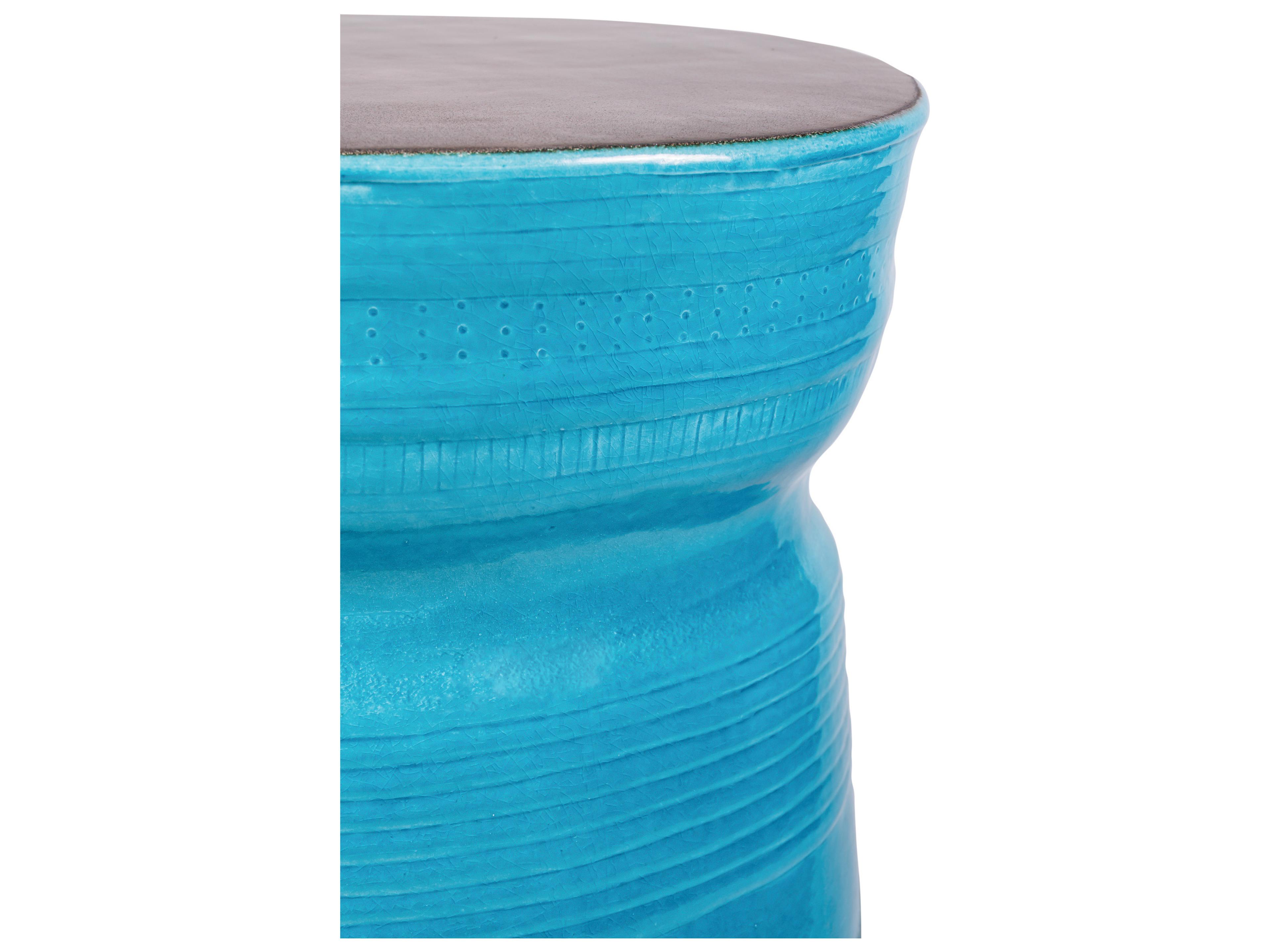 Seasonal Living Ceramics Metallic Semi-gloss Top | Aquamarine Gloss Side Ceramic Round End Table