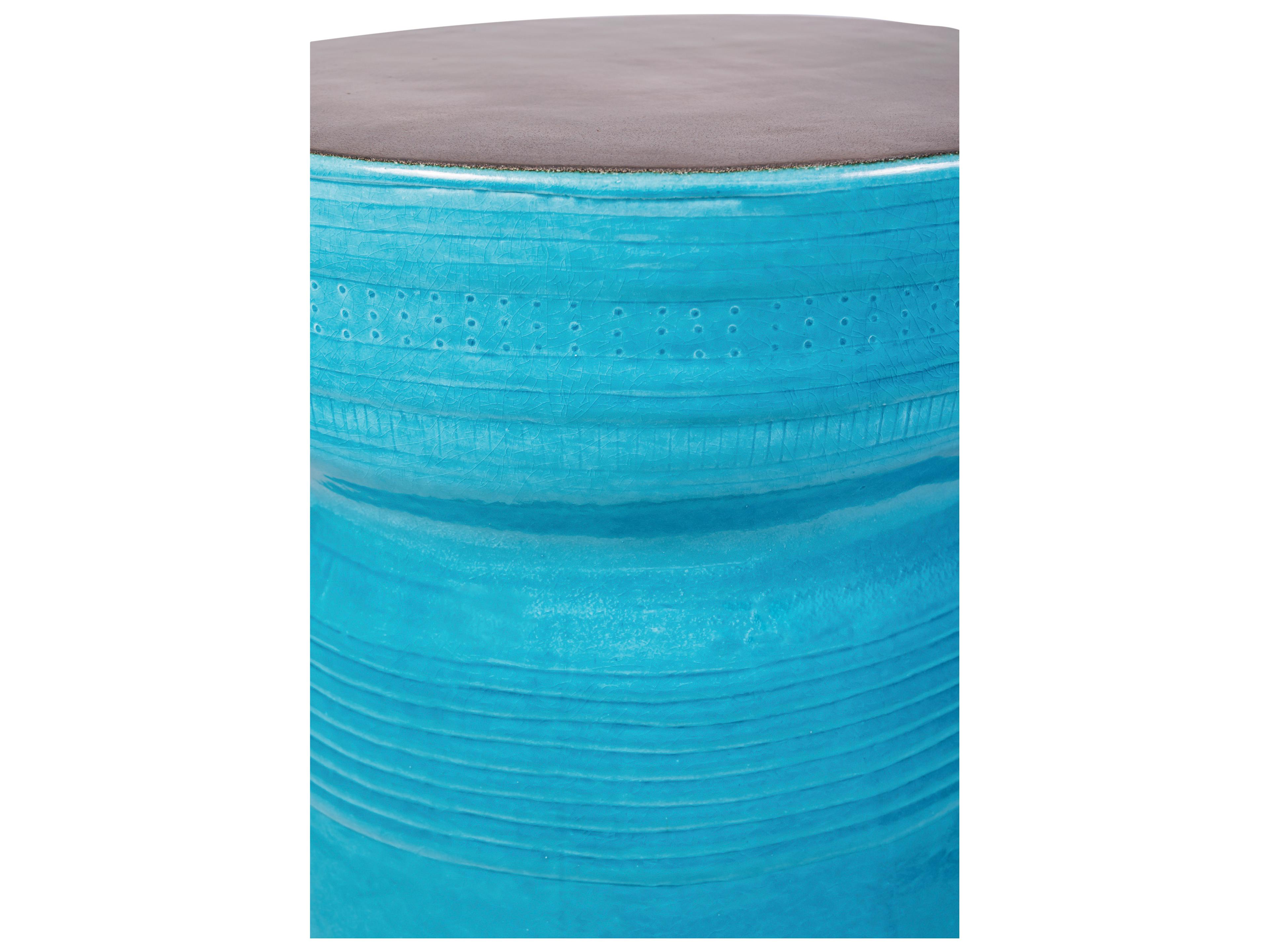 Seasonal Living Ceramics Metallic Semi-gloss Top | Aquamarine Gloss Side Ceramic Round End Table