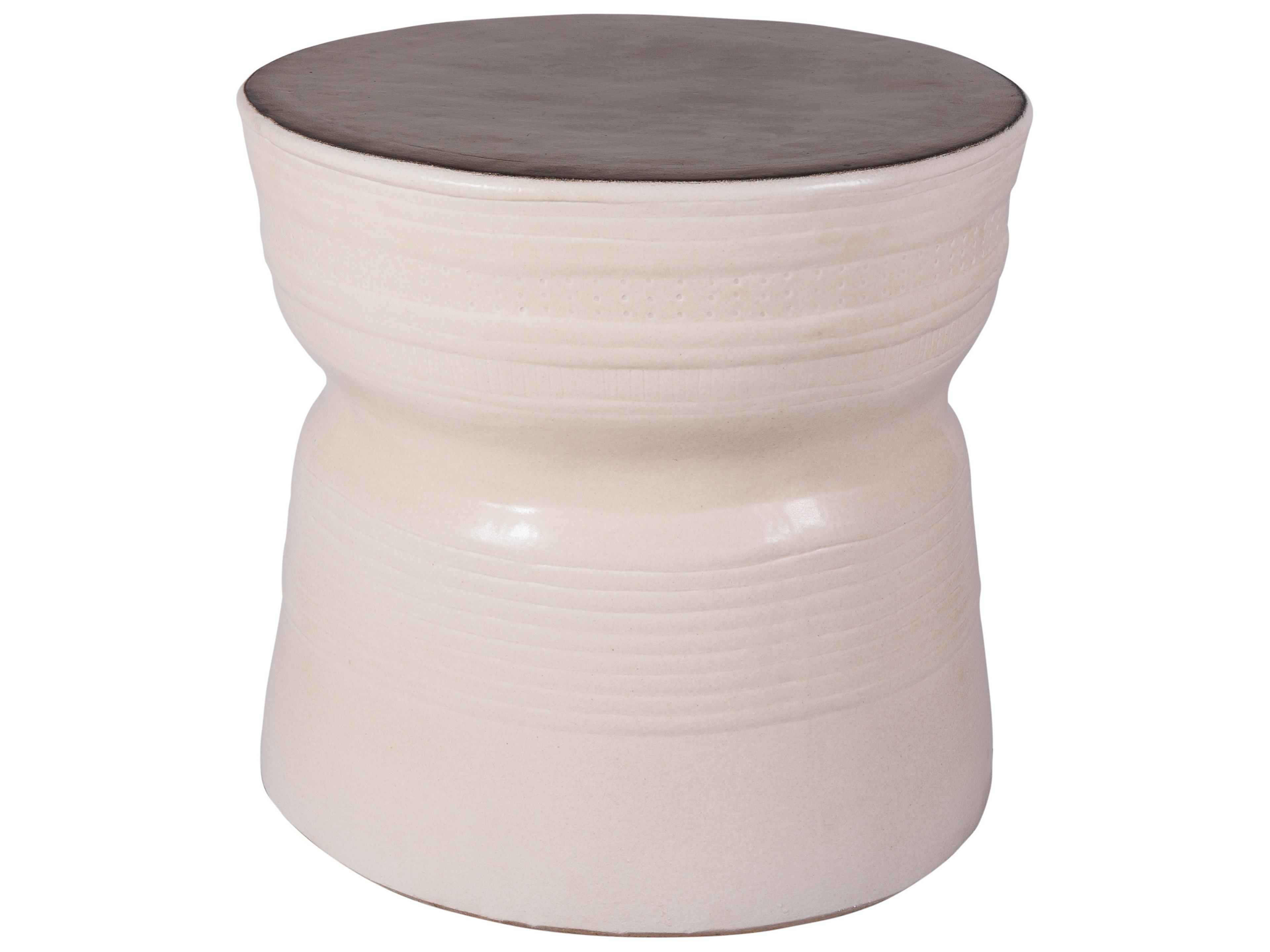 Ceramics Metallic Semi-gloss Top | Linen Side Ceramic Round End Table