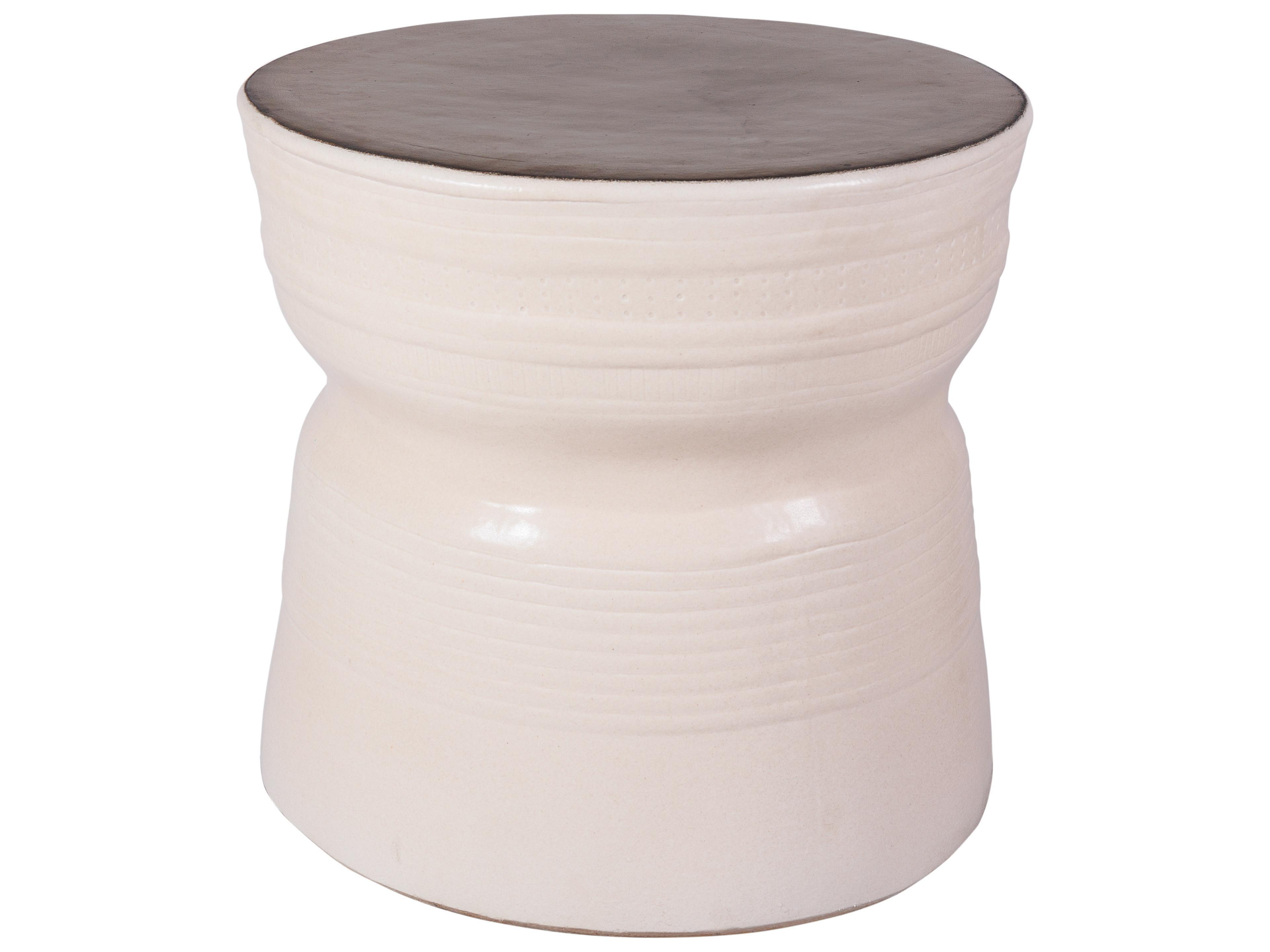 Seasonal Living Ceramics Metallic Semi-gloss Top | Linen Side Ceramic Round End Table