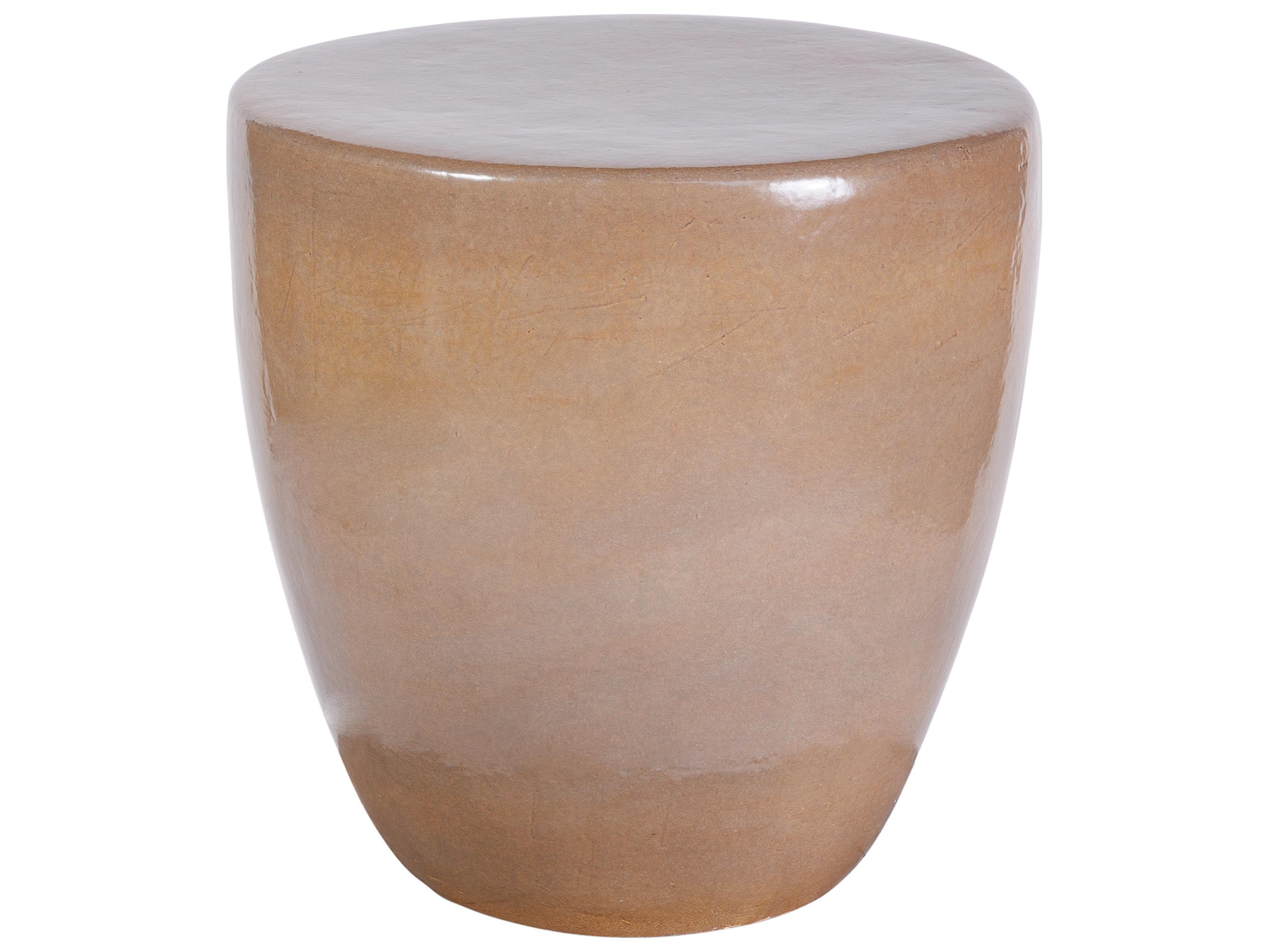 Ceramics Taupe Gloss Ceramic Round End Table