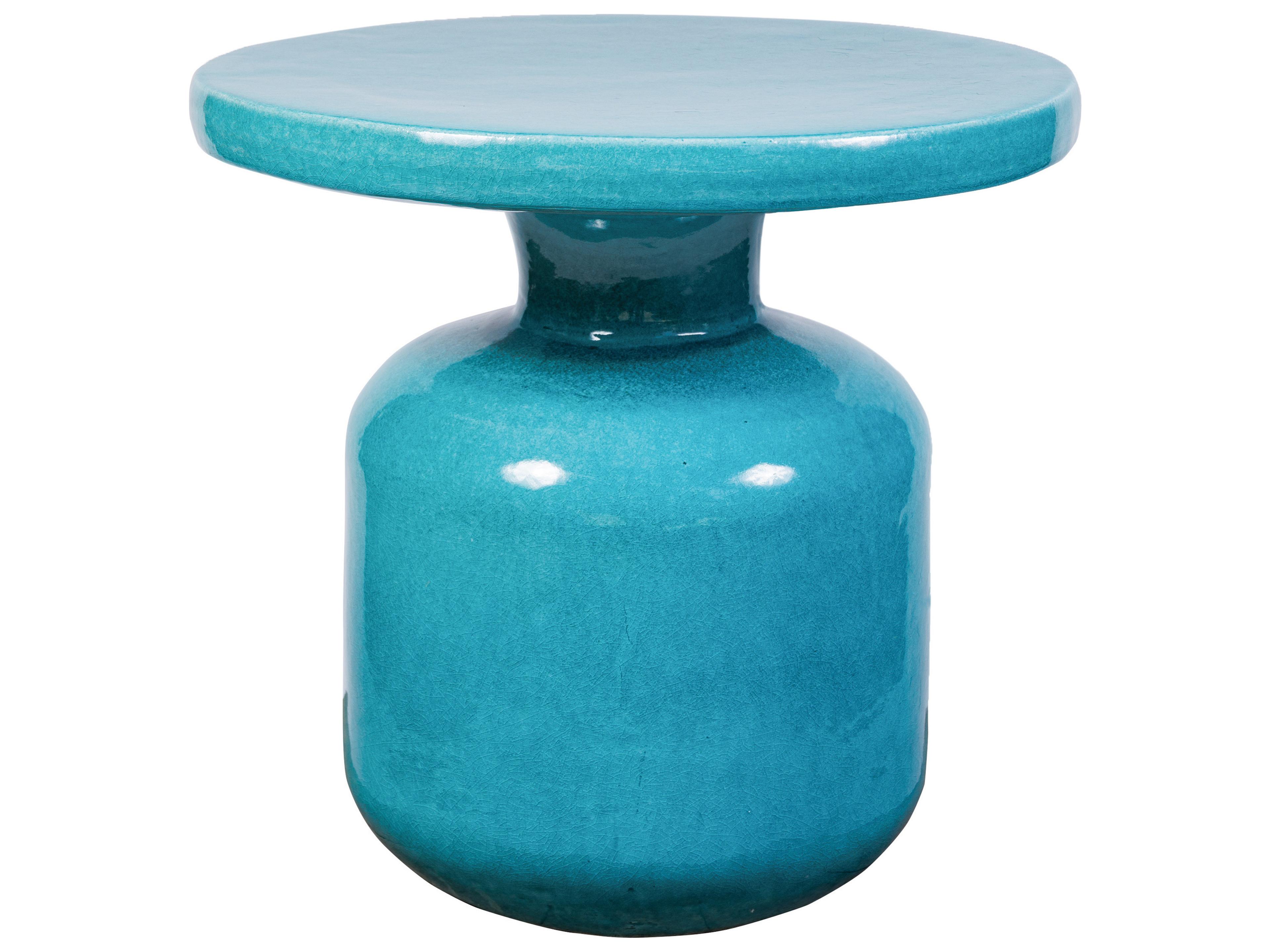 Ceramics Aquamarine Gloss Ceramic Round End Table