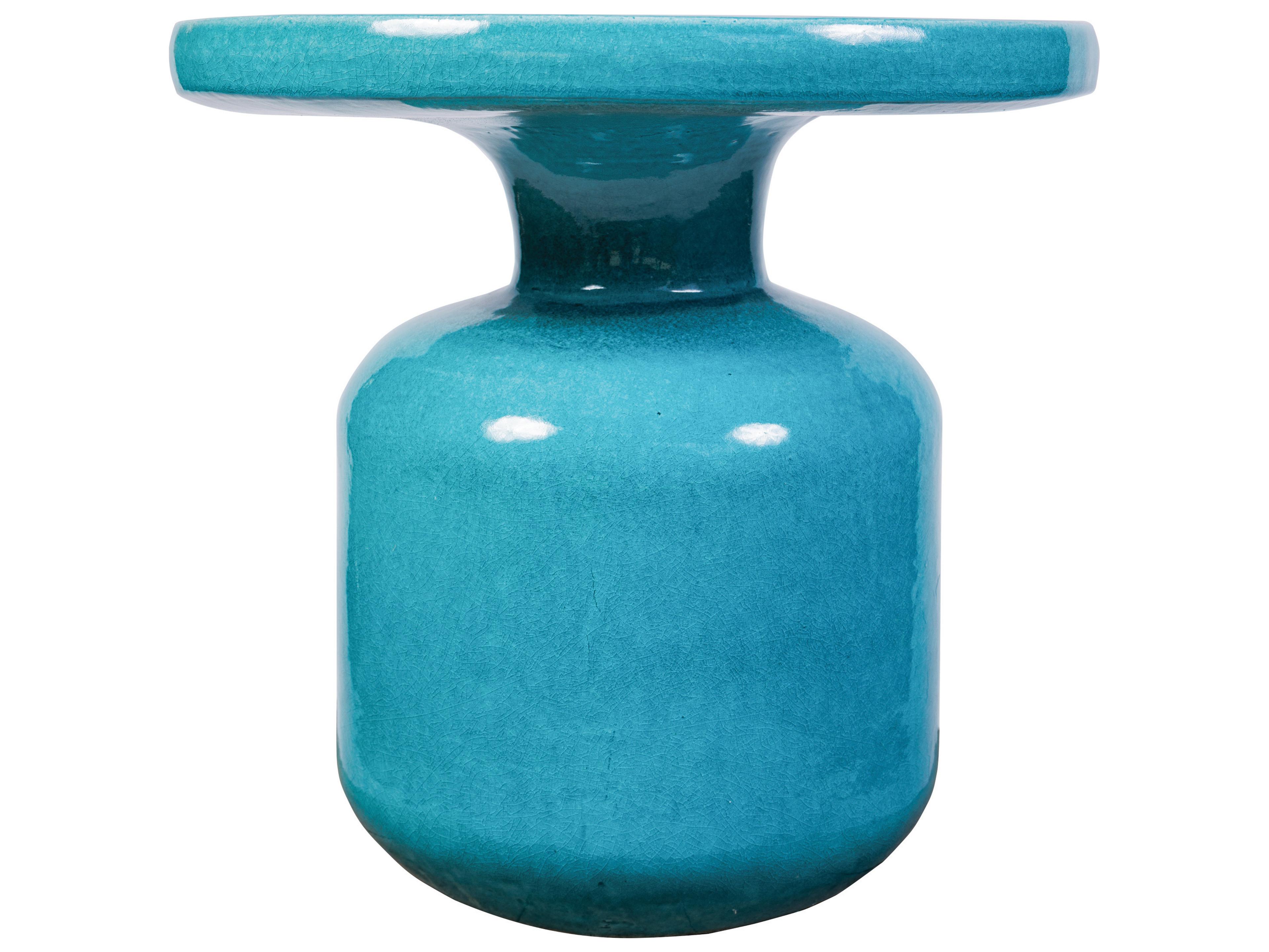 Seasonal Living Ceramics Aquamarine Gloss Ceramic Round End Table