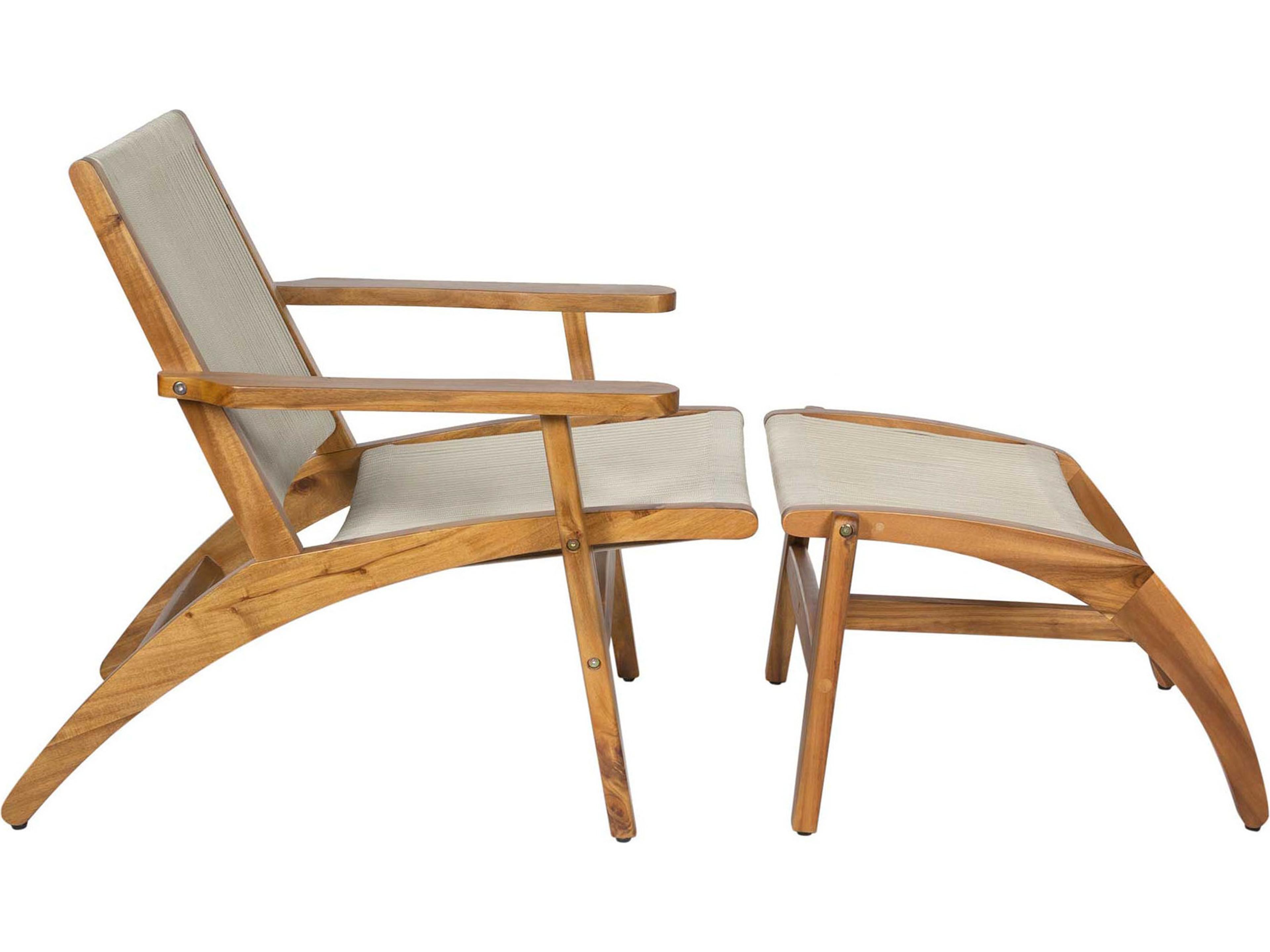 Seasonal Living Explorer Golden Acacia Wood Outdoor Lounge Chair and Foot Stool Set of 2