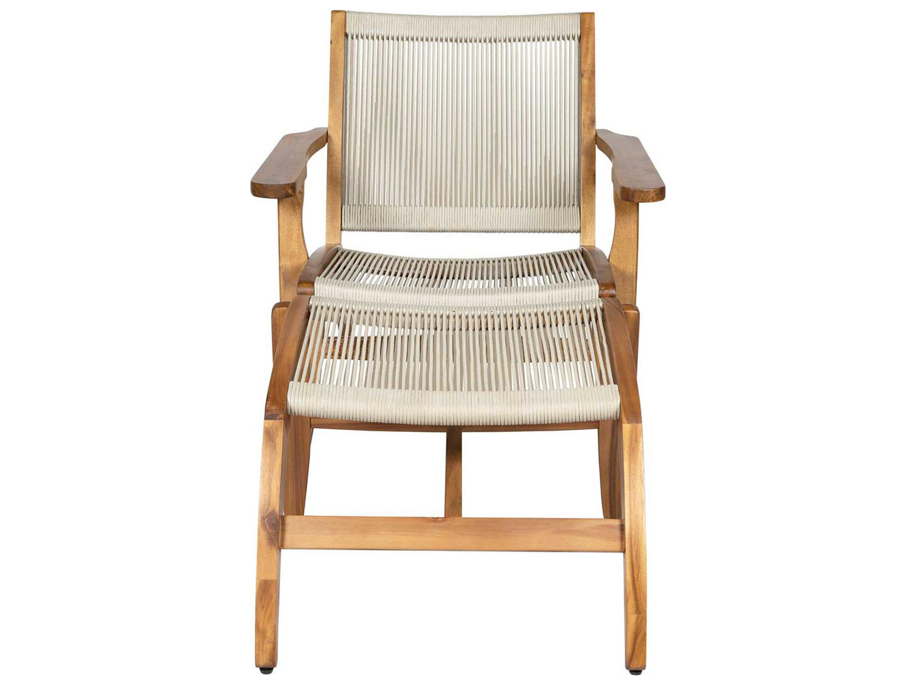 Seasonal Living Explorer Golden Acacia Wood Outdoor Lounge Chair and Foot Stool Set of 2