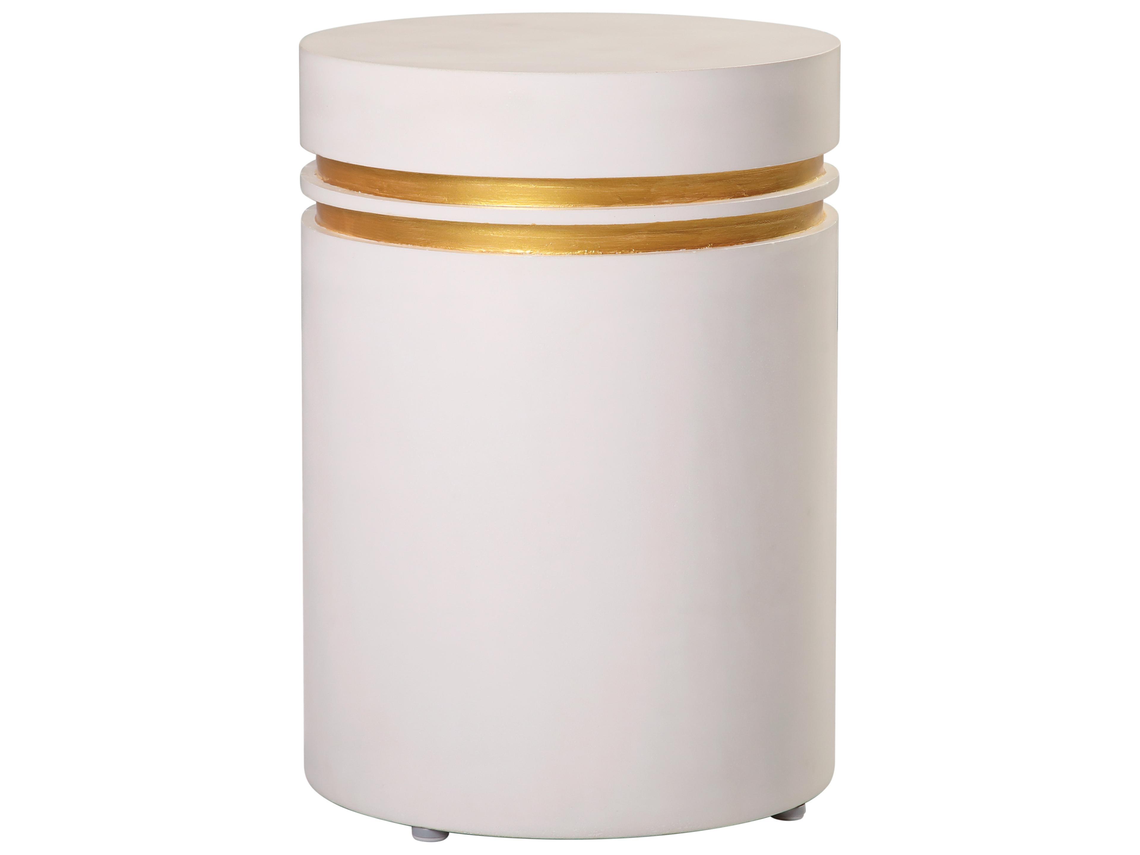 Perpetual Joy Santori Ivory White/Gold Round Double Ring Accent Table Tall