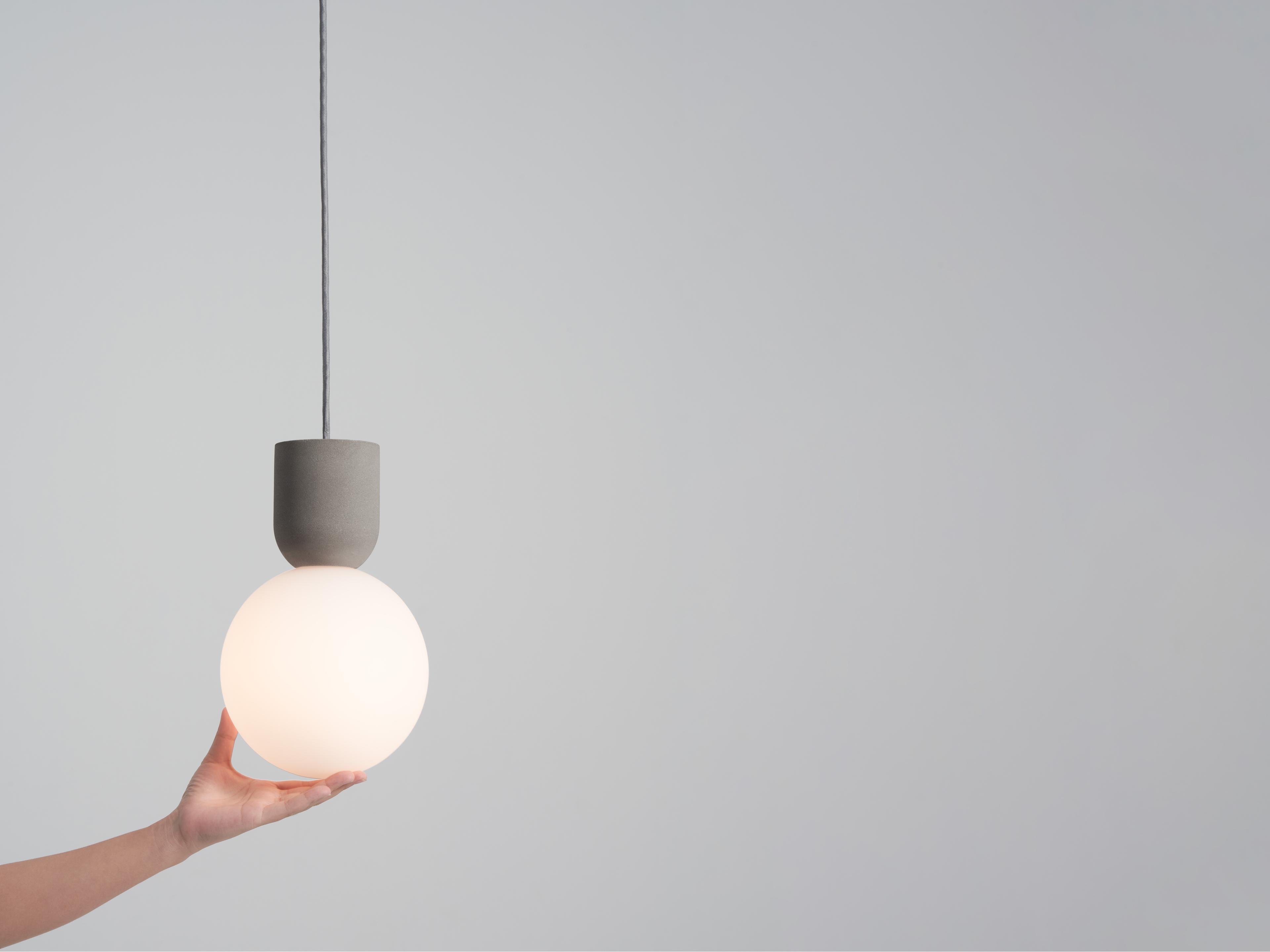 Seed Design Castle Glo Concrete opal Glass Gray LED Globe Mini Pendant