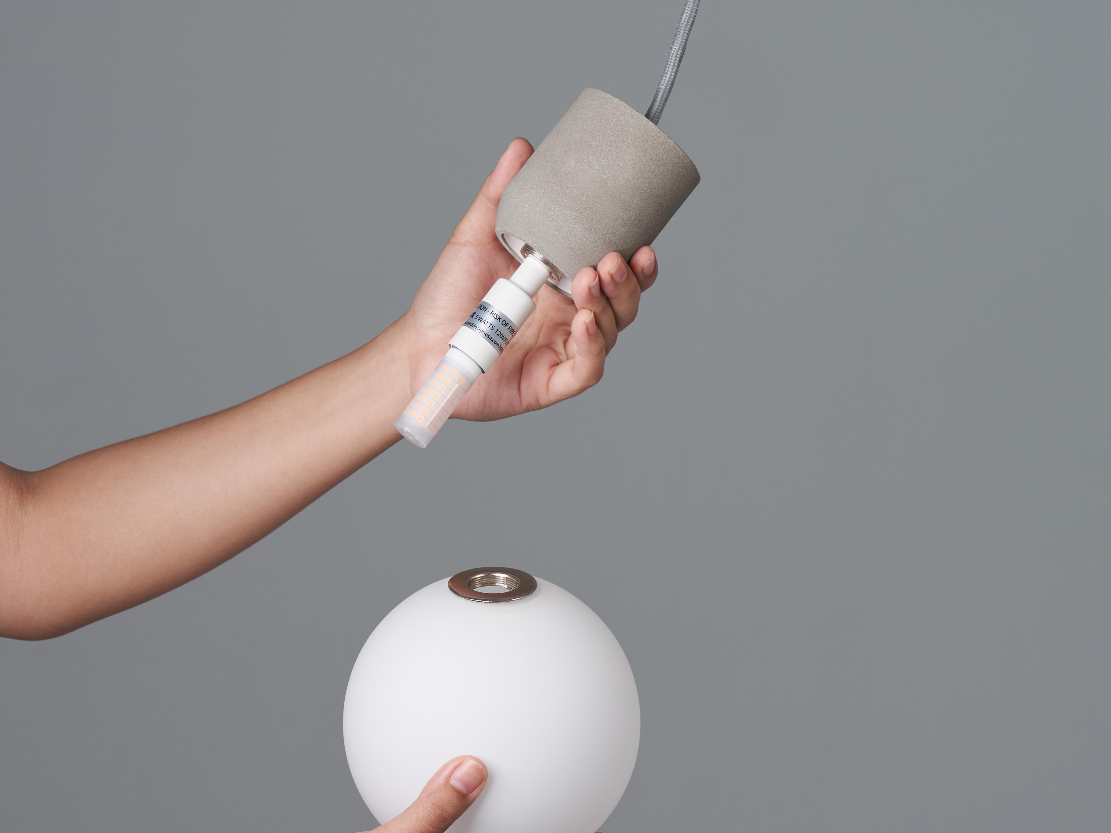 Seed Design Castle Glo Concrete opal Glass Gray LED Globe Mini Pendant