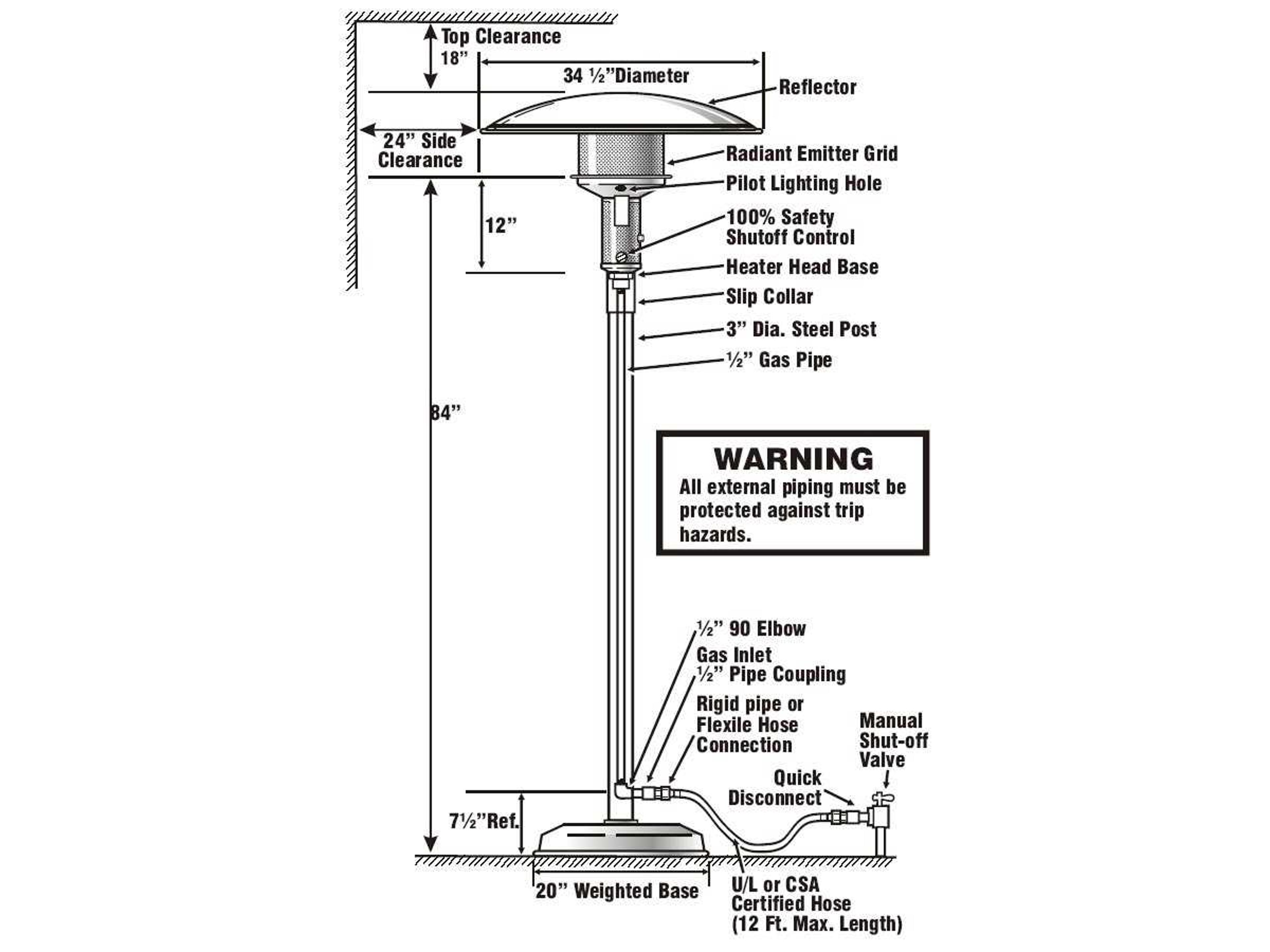 Sunglo Steel Black Portable Natural Gas Outdoor Patio Heater