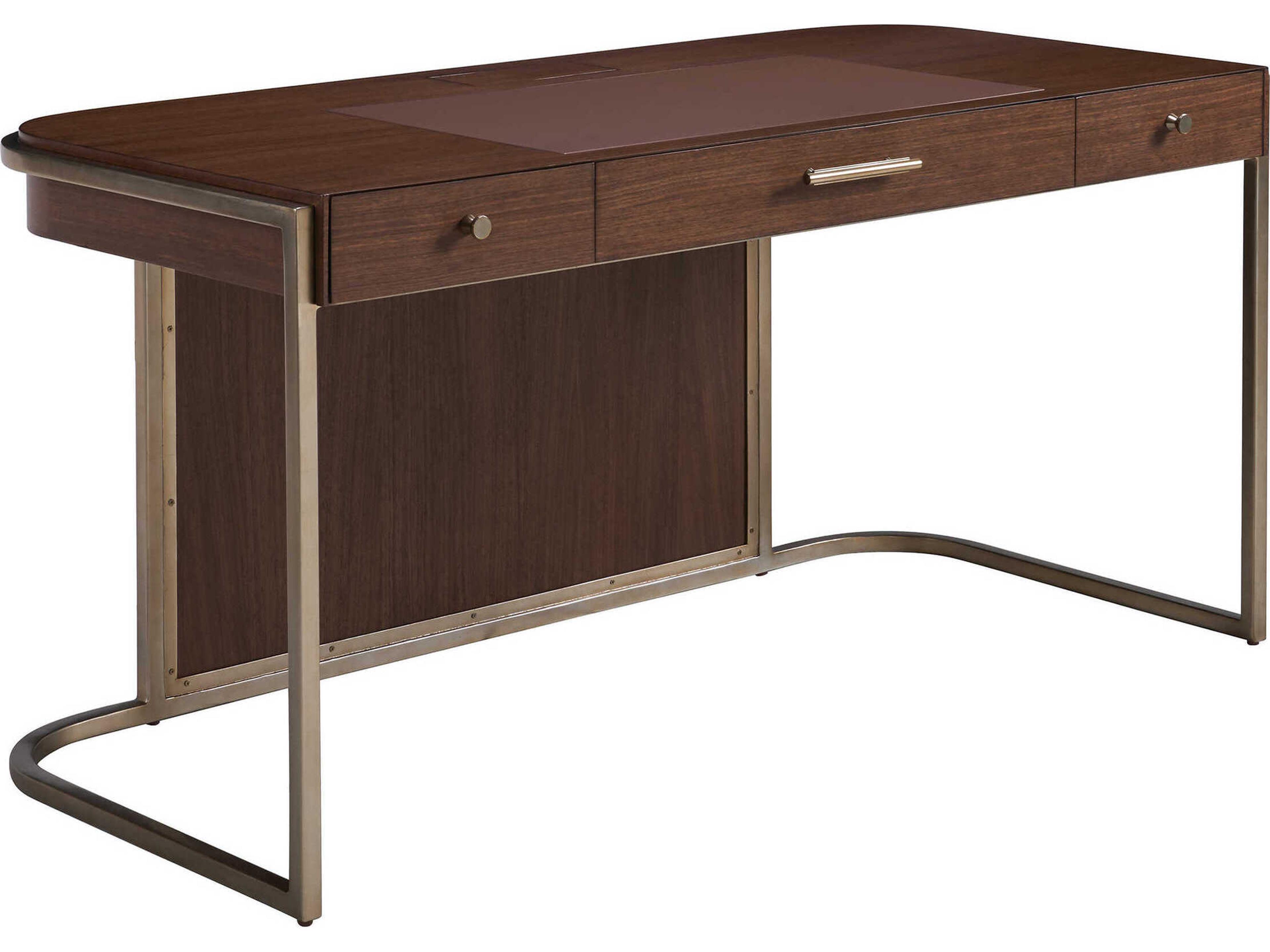Studio Designs Dark Walnut Warm Silver Leaf Brown Wood Writing Desk