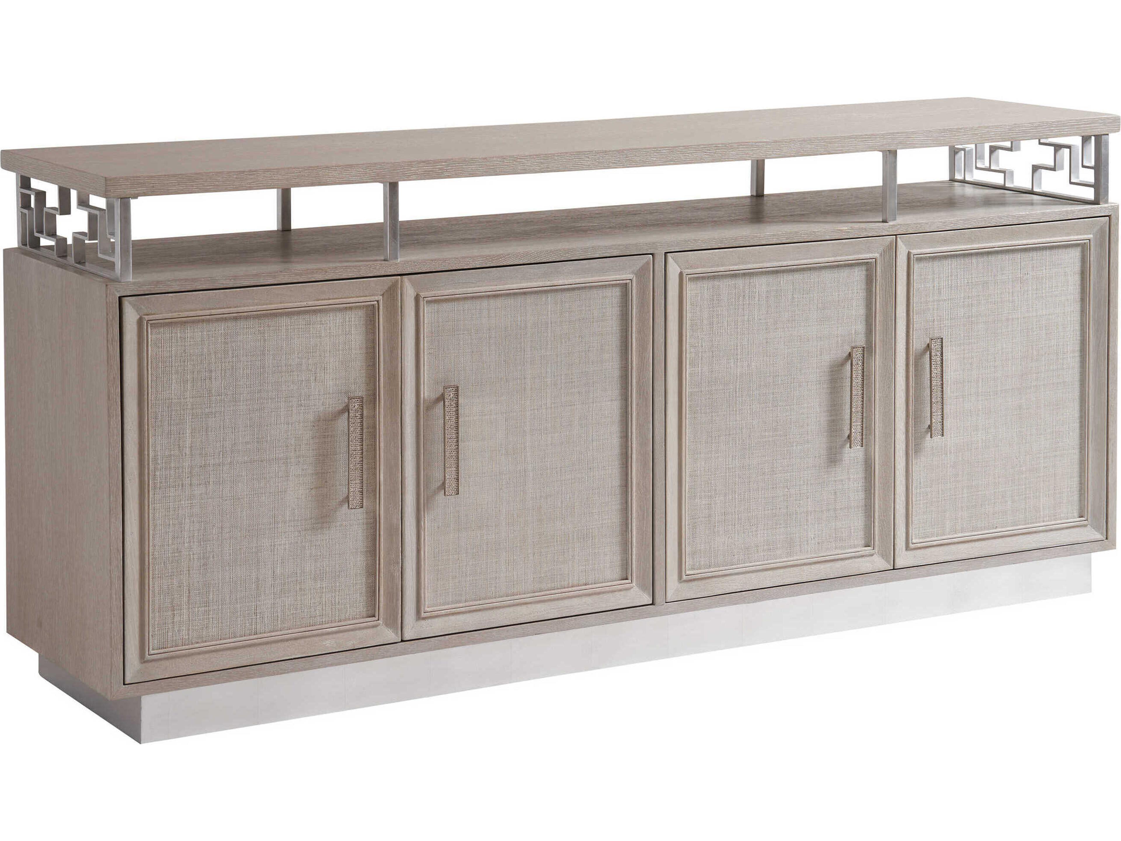 Barrington Oakbrook 76" Oak Wood Misty White Silver Leaf Media Console