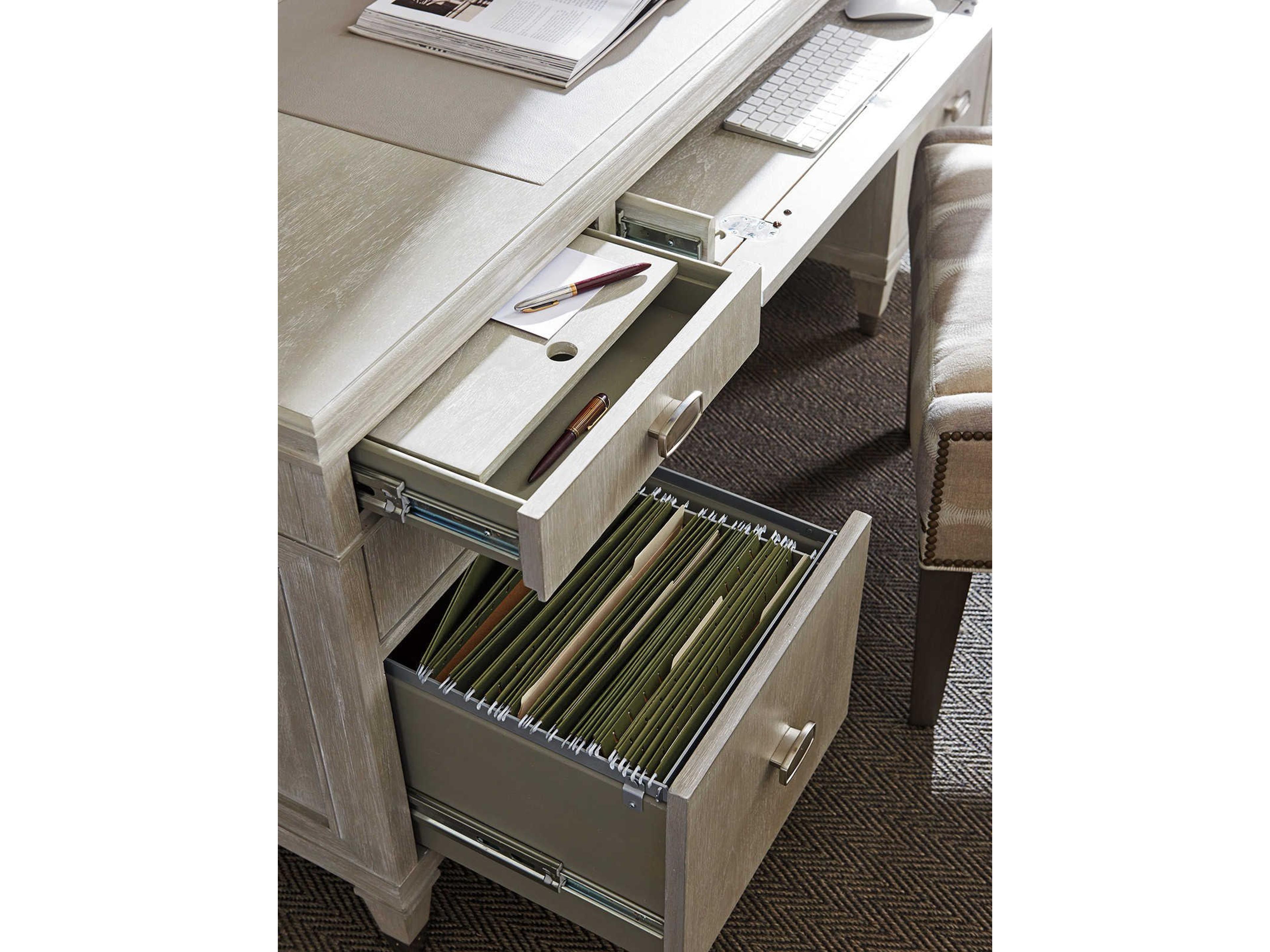 Sligh Greystone Nouvel Brushed Brass Gray Walnut Wood Executive Desk