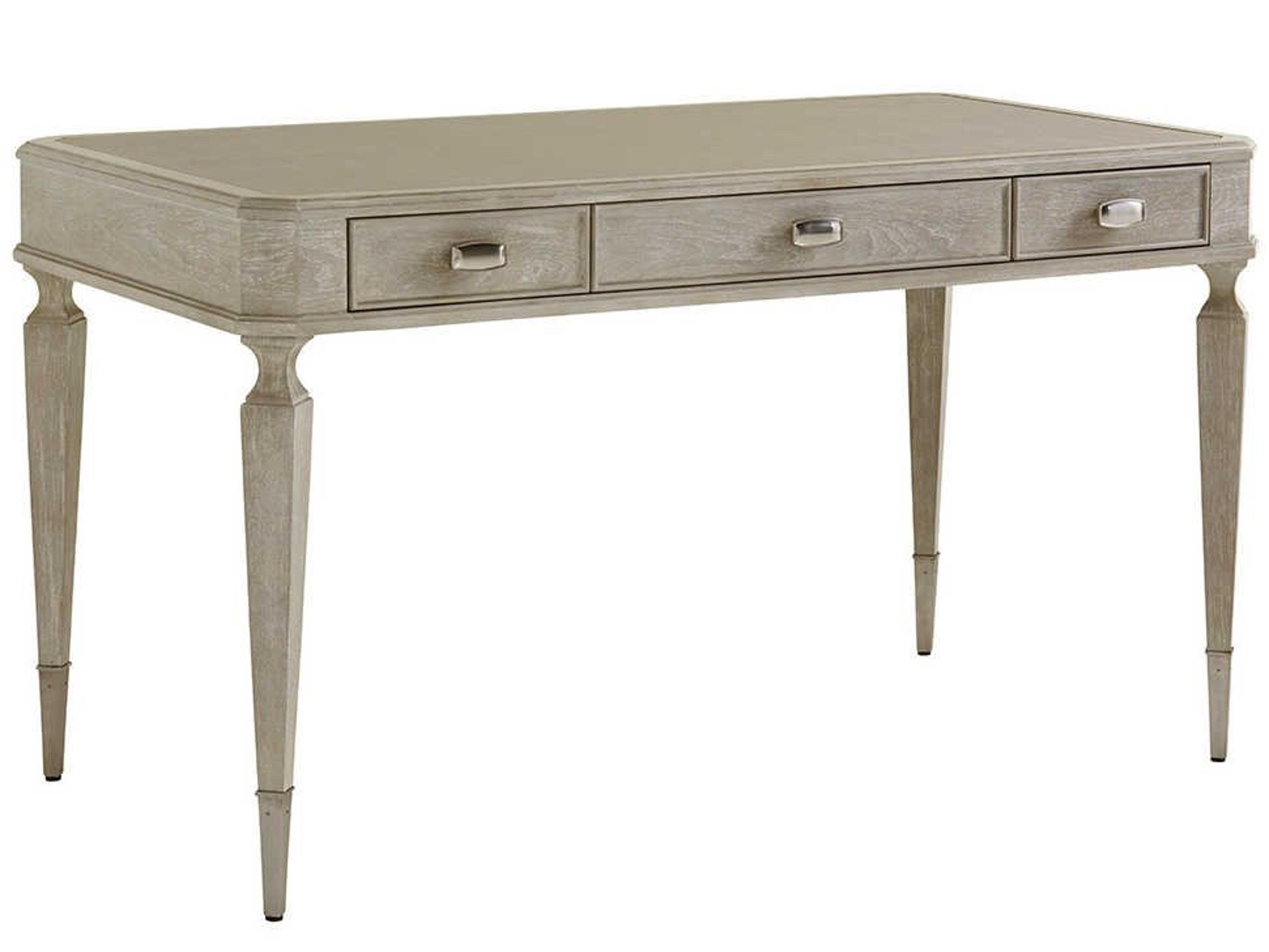 Greystone Chloe 3-Drawer Writing Desk with Faux Leather Top in Pearl Gray