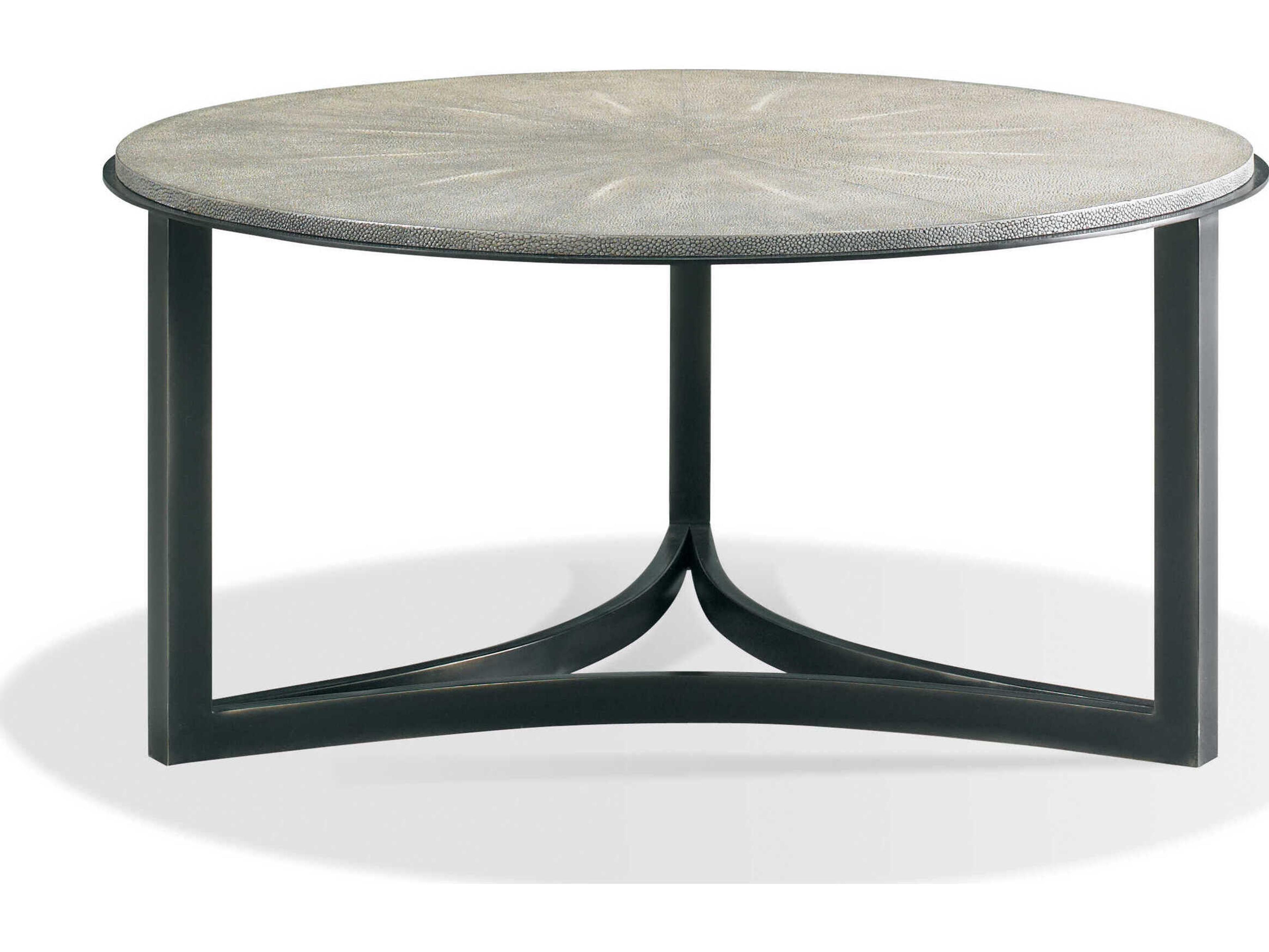 Vintage Made Modern Niko Round Stone Charcoal Shagreen Black Iron Cocktail Table