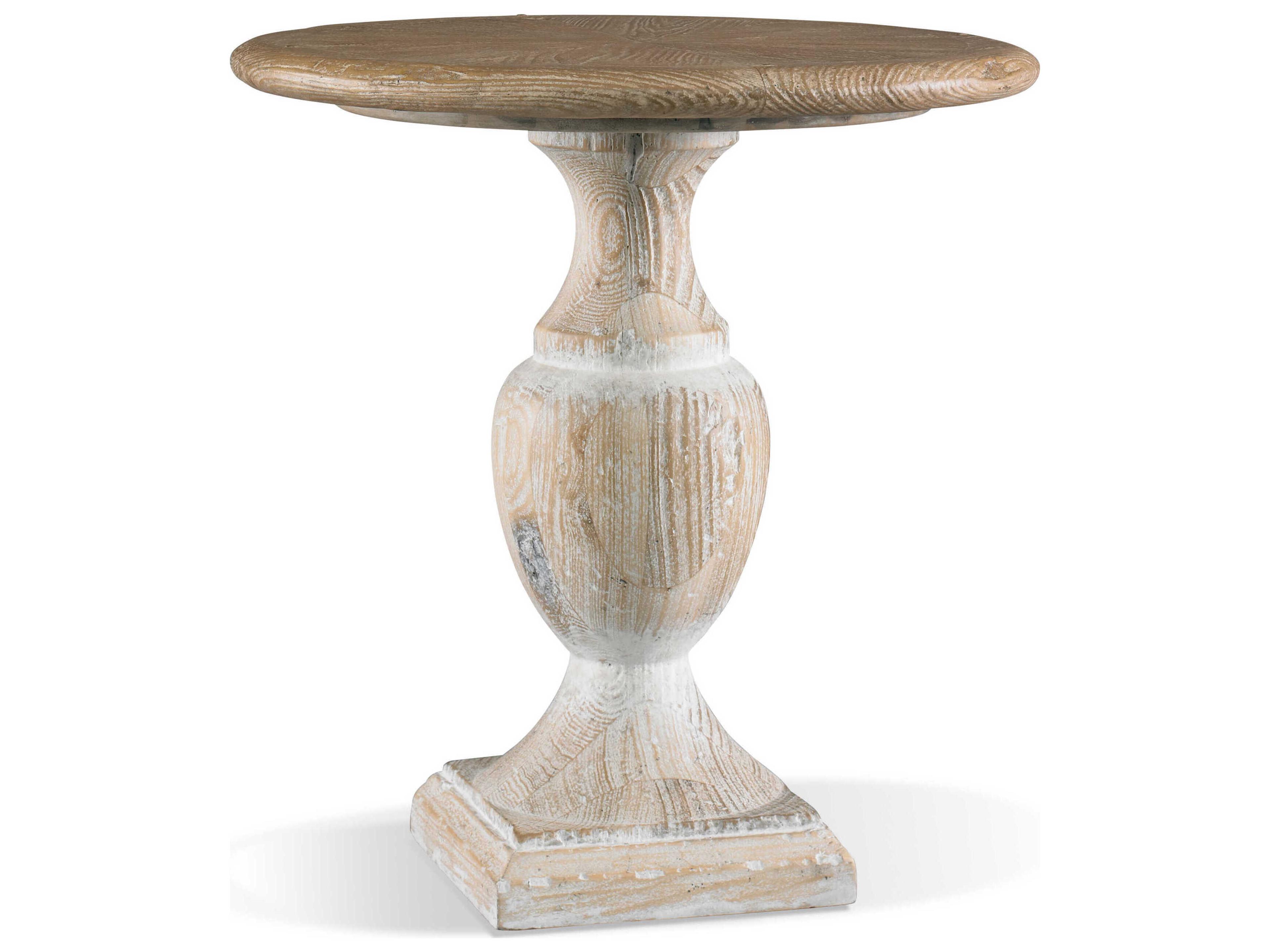 Sherrill Occasional Masterpiece French Industrial Round Wood Washed Linen Waxed Oak Top Lamp Table