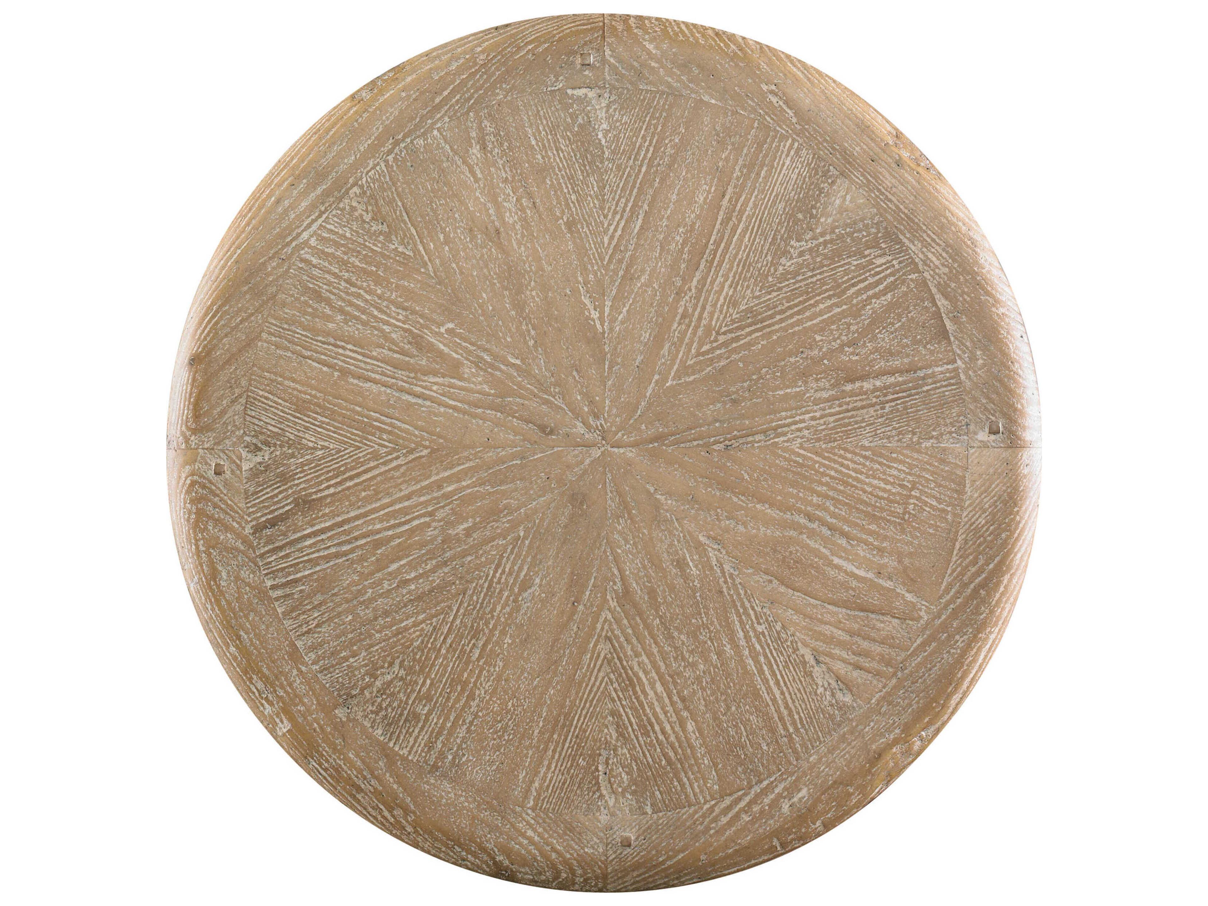 Sherrill Occasional Masterpiece French Industrial Round Wood Washed Linen Waxed Oak Top Lamp Table