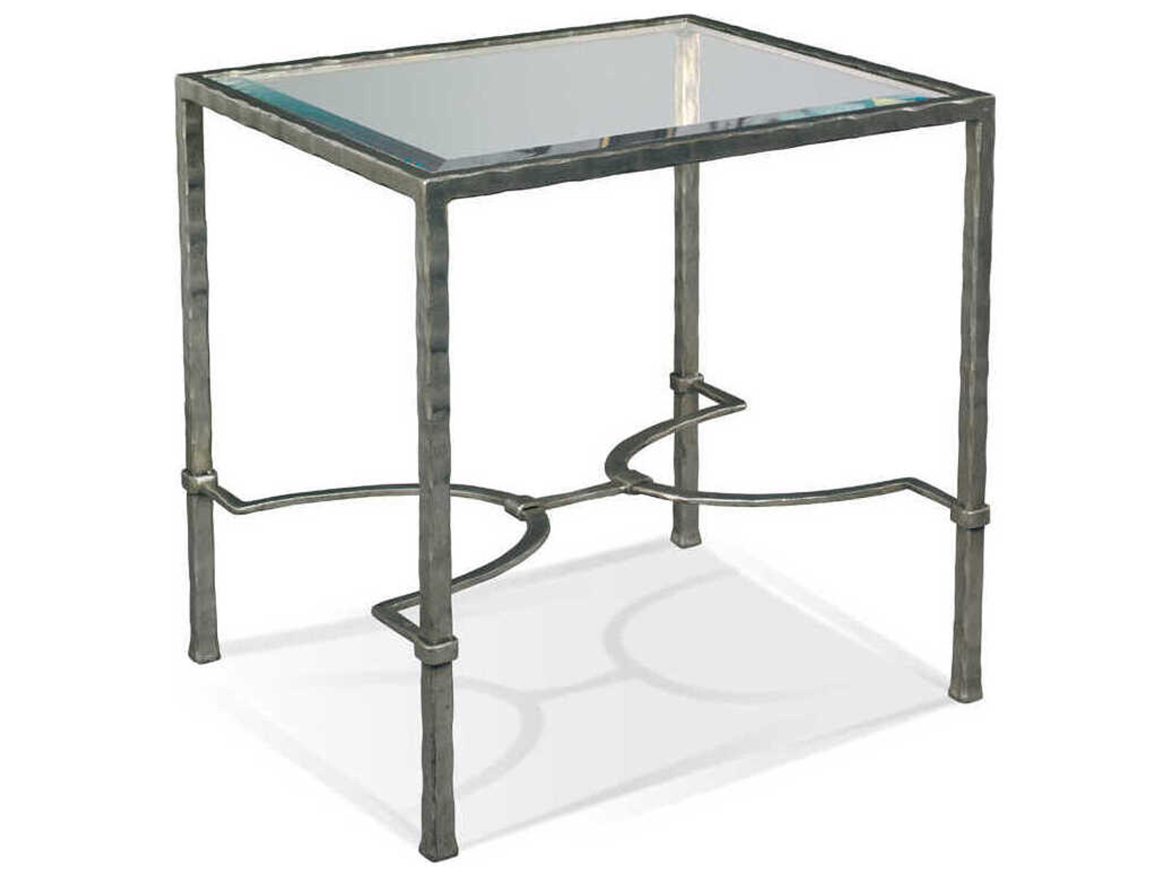 Masterpiece Trifecta Rectangular Glass Nickel Leaf End Table