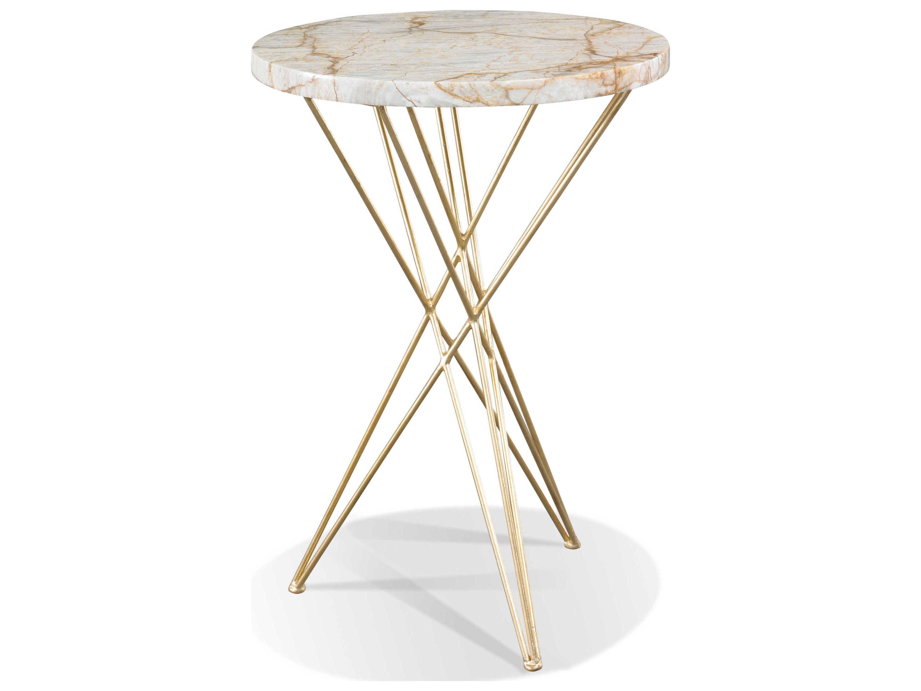 Masterpiece Earth And Sea Ezra Round Marble Natural Polished Gold End Table