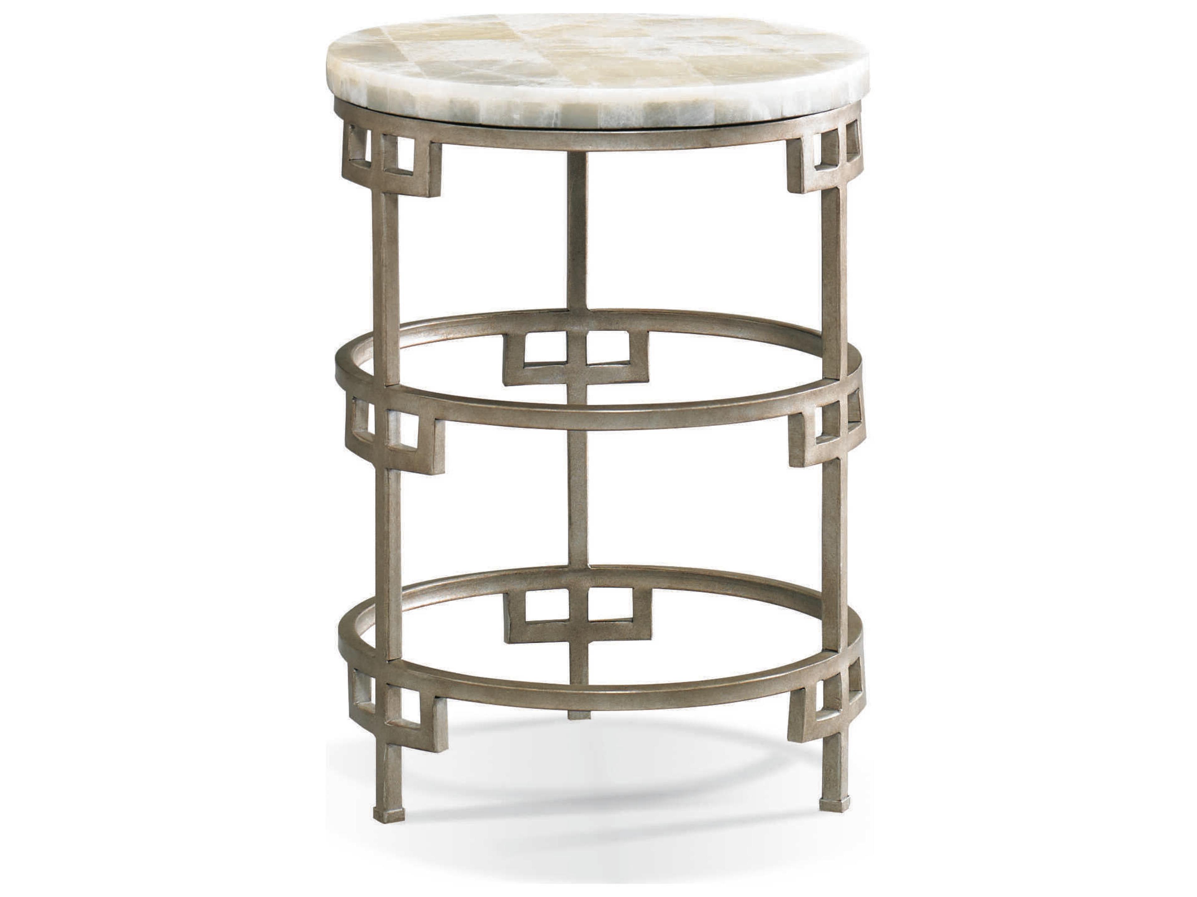 Masterpiece Infinity Onyx Round Stone Platinum Lamp Table