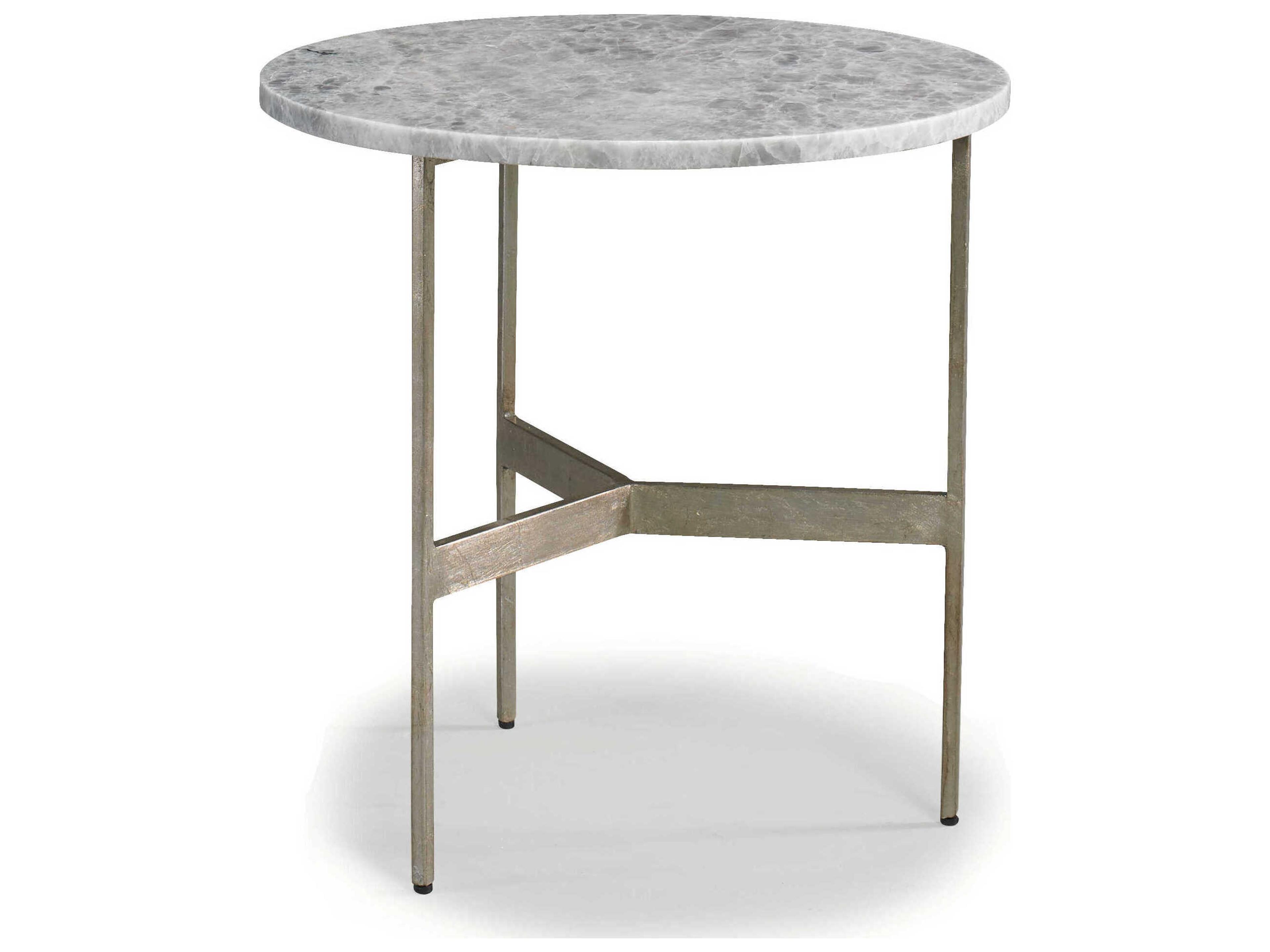 Sherrill Occasional Masterpiece Round Stone Champagne Gold Translucent Blue Quartz End Table
