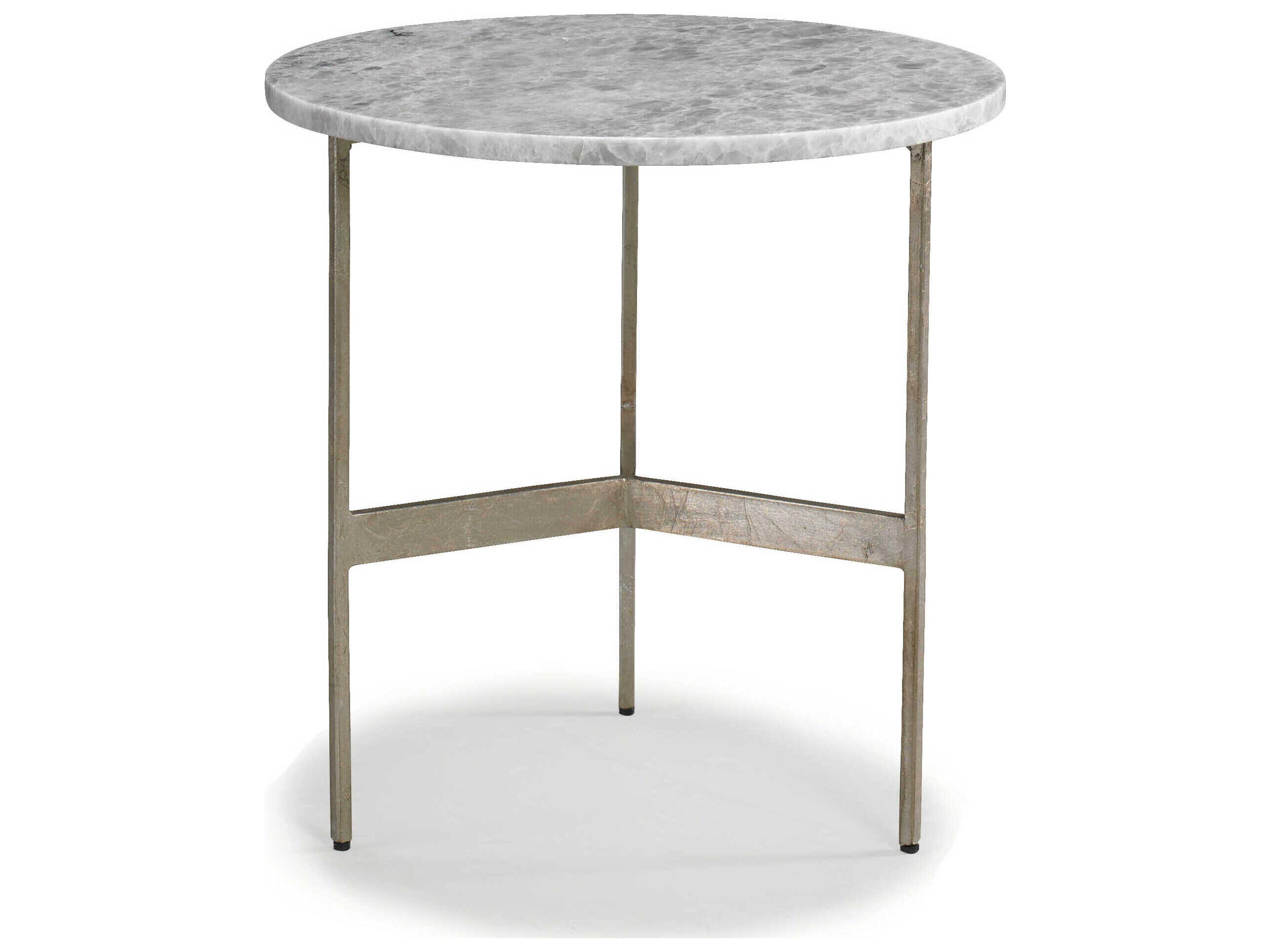Sherrill Occasional Masterpiece Round Stone Champagne Gold Translucent Blue Quartz End Table