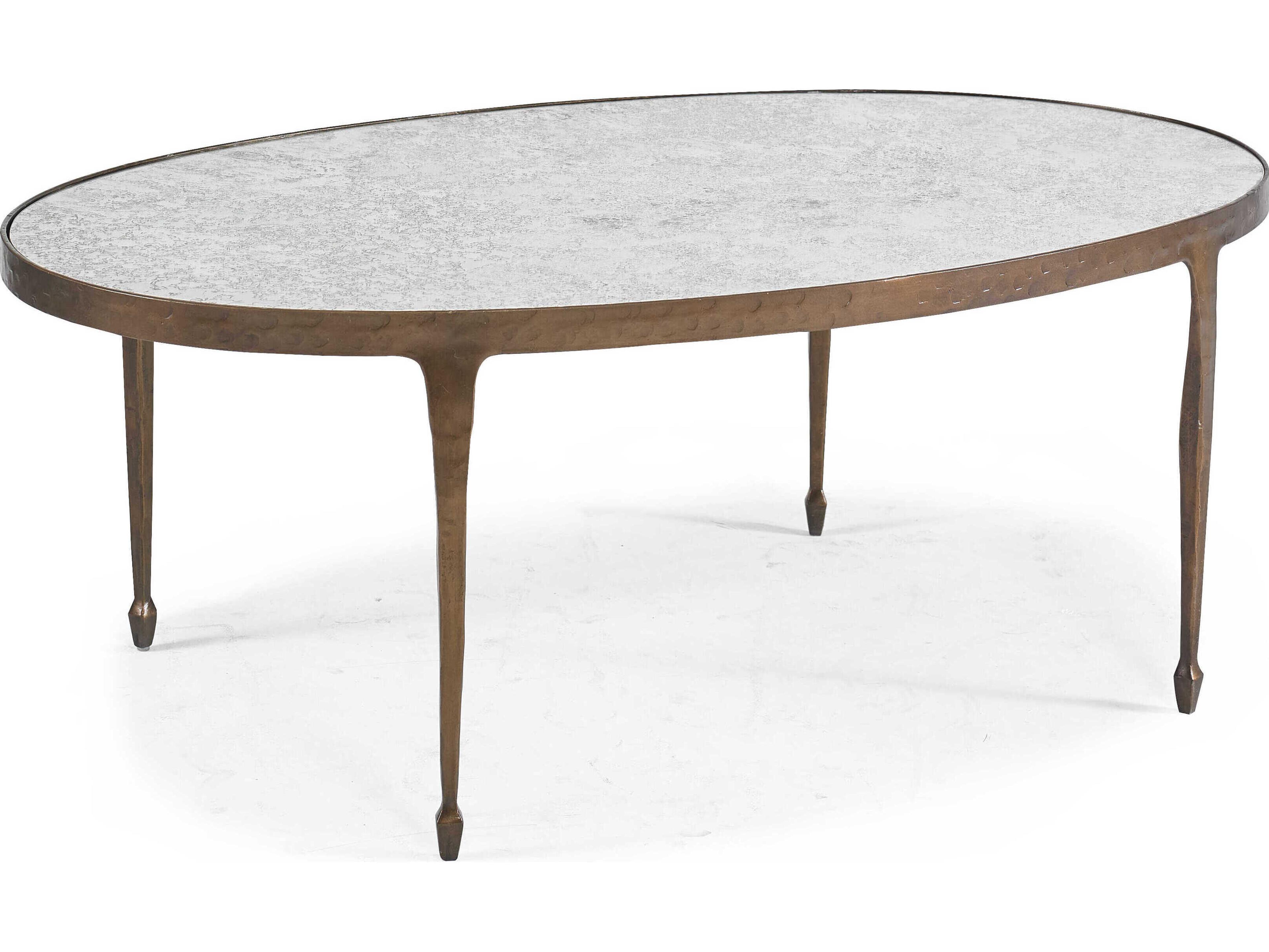 Calvert Oval Glass Bronze Antiqued Mirror Cocktail Table