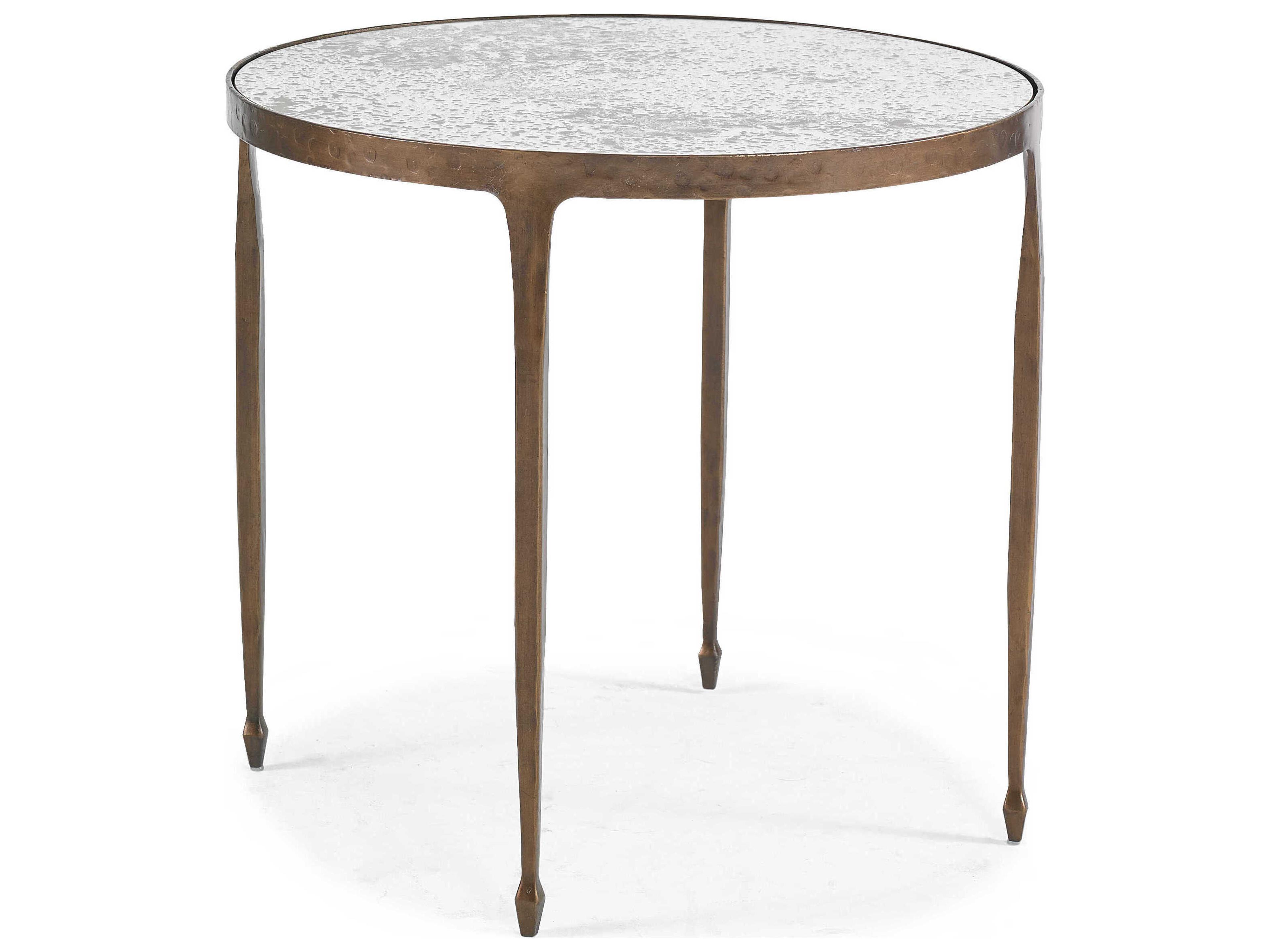 Calvert Round Glass Bronze Antiqued Mirror Lamp Table