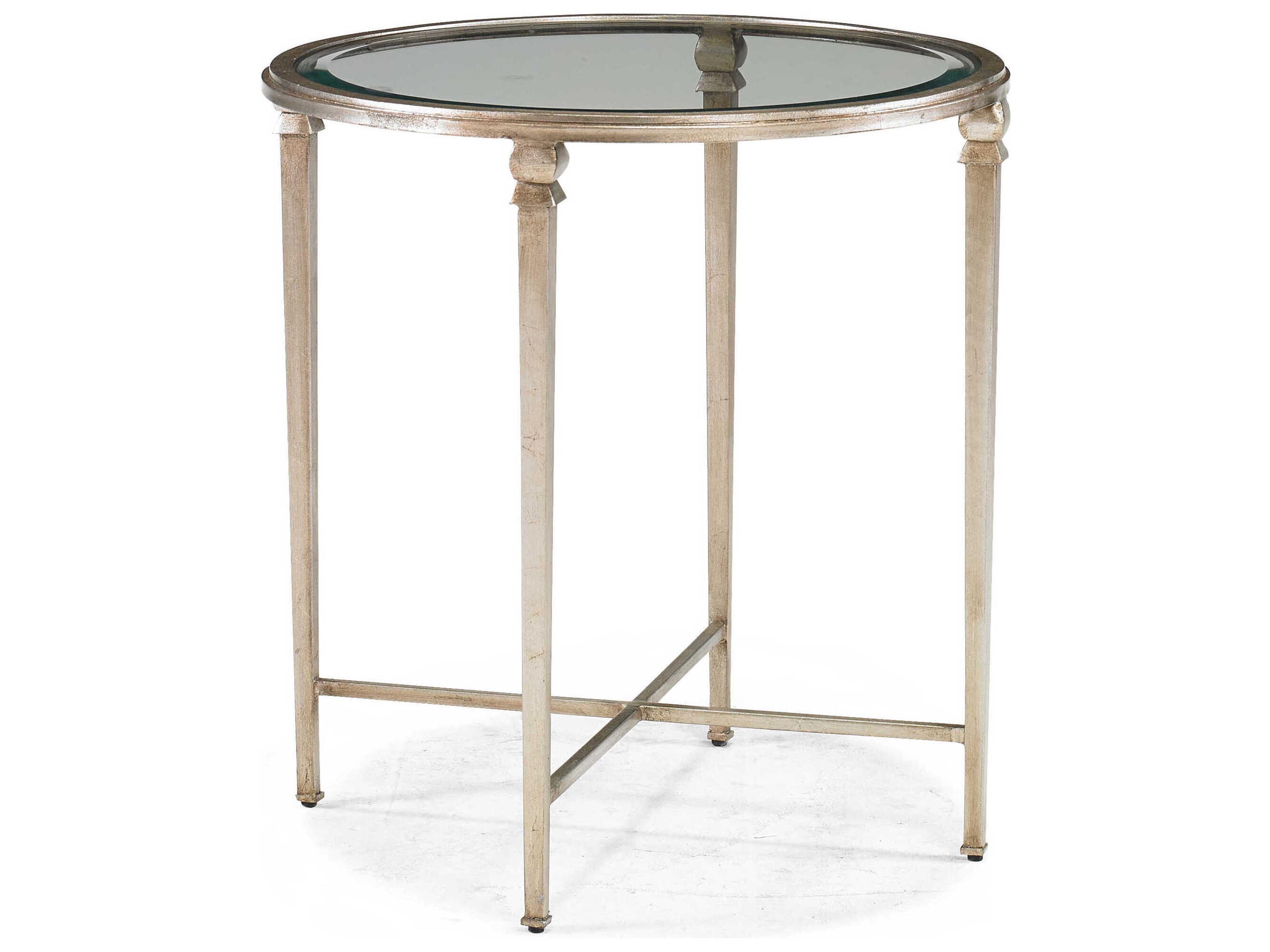 Diego Round Glass Silver Leaf End Table