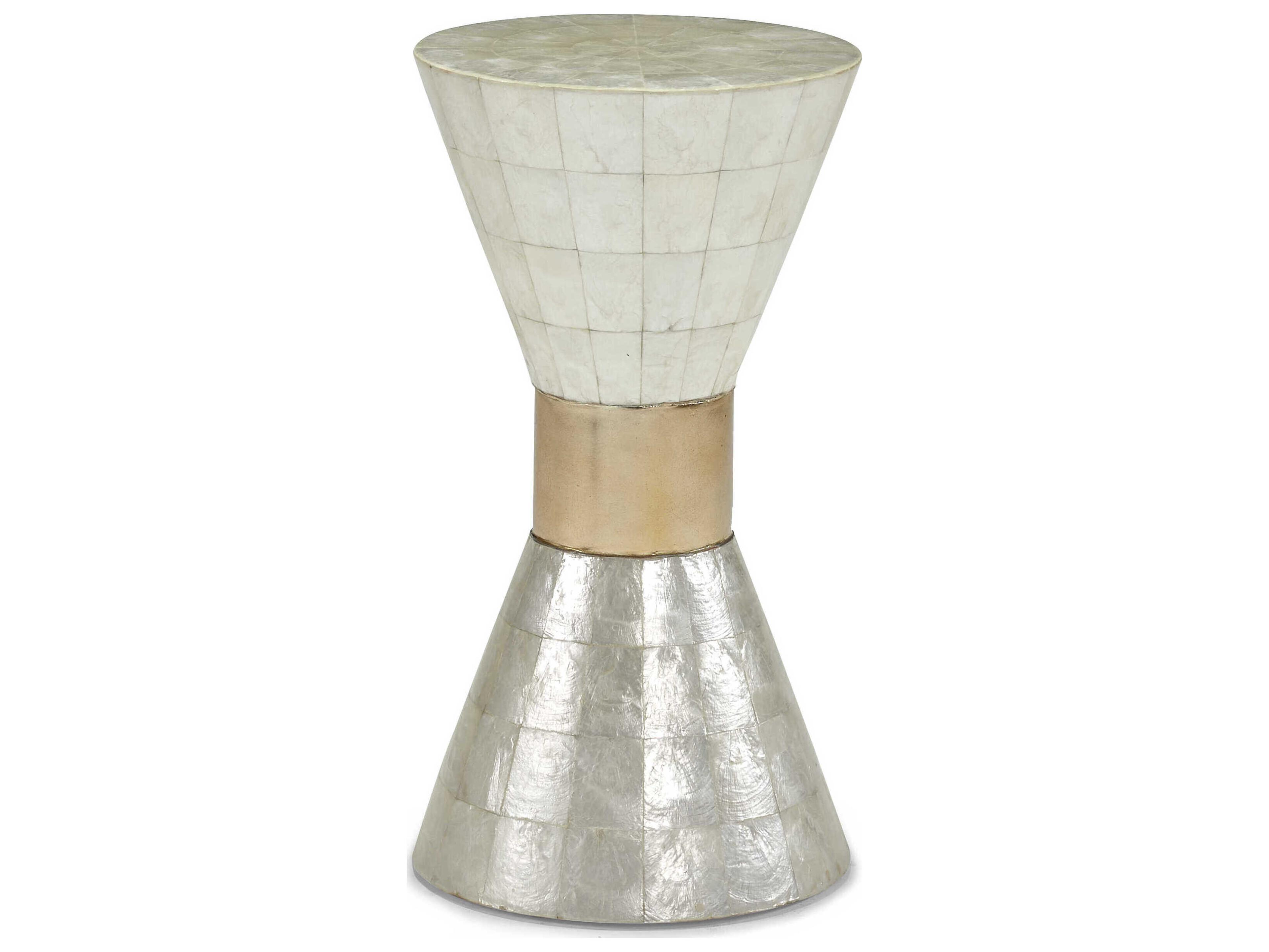 Masterpiece Emma Round Wood White Platinum Band Martini Table