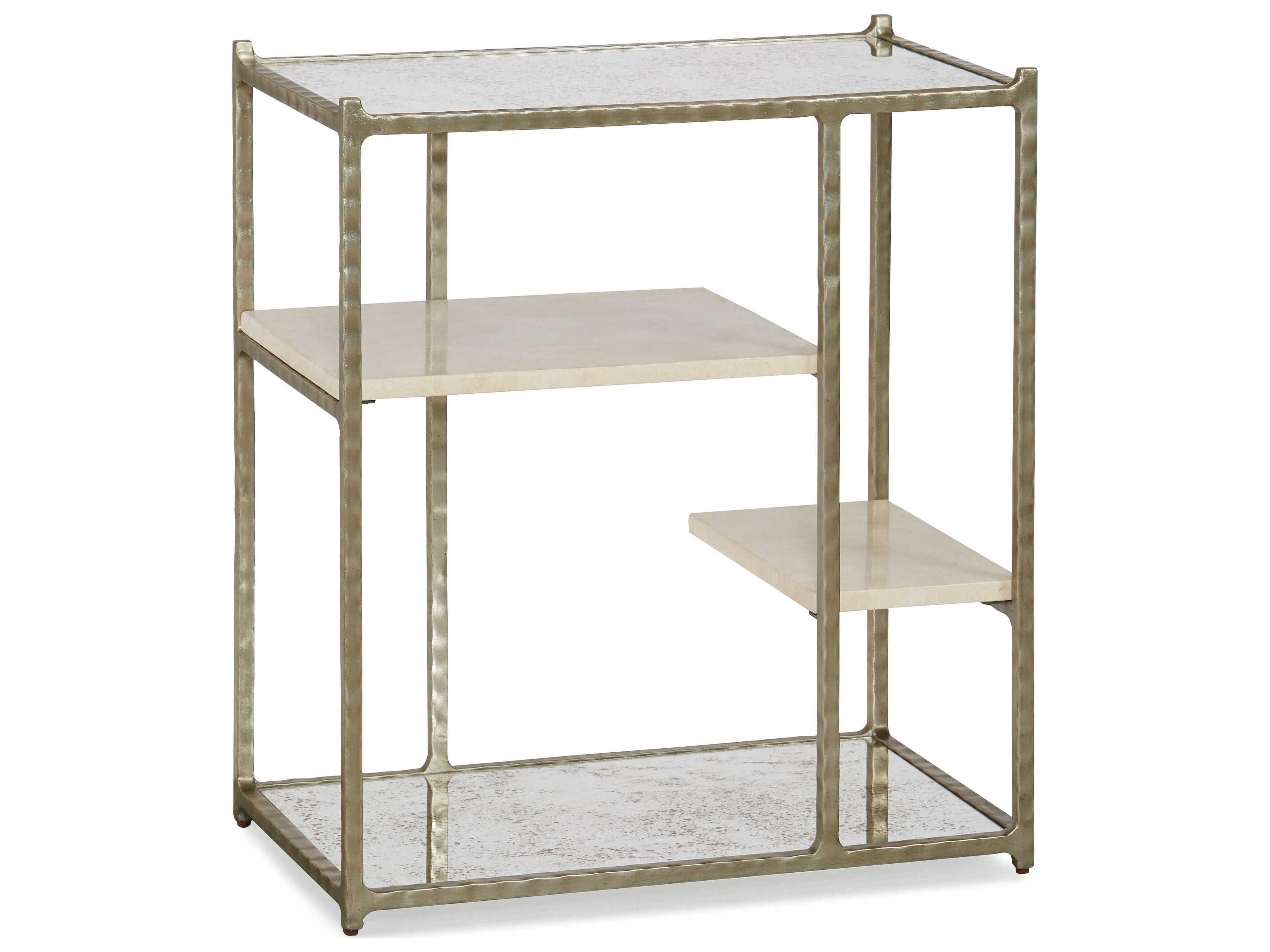 Masterpiece Eli Rectangular Stone Nickel White Antiqued Accent Table