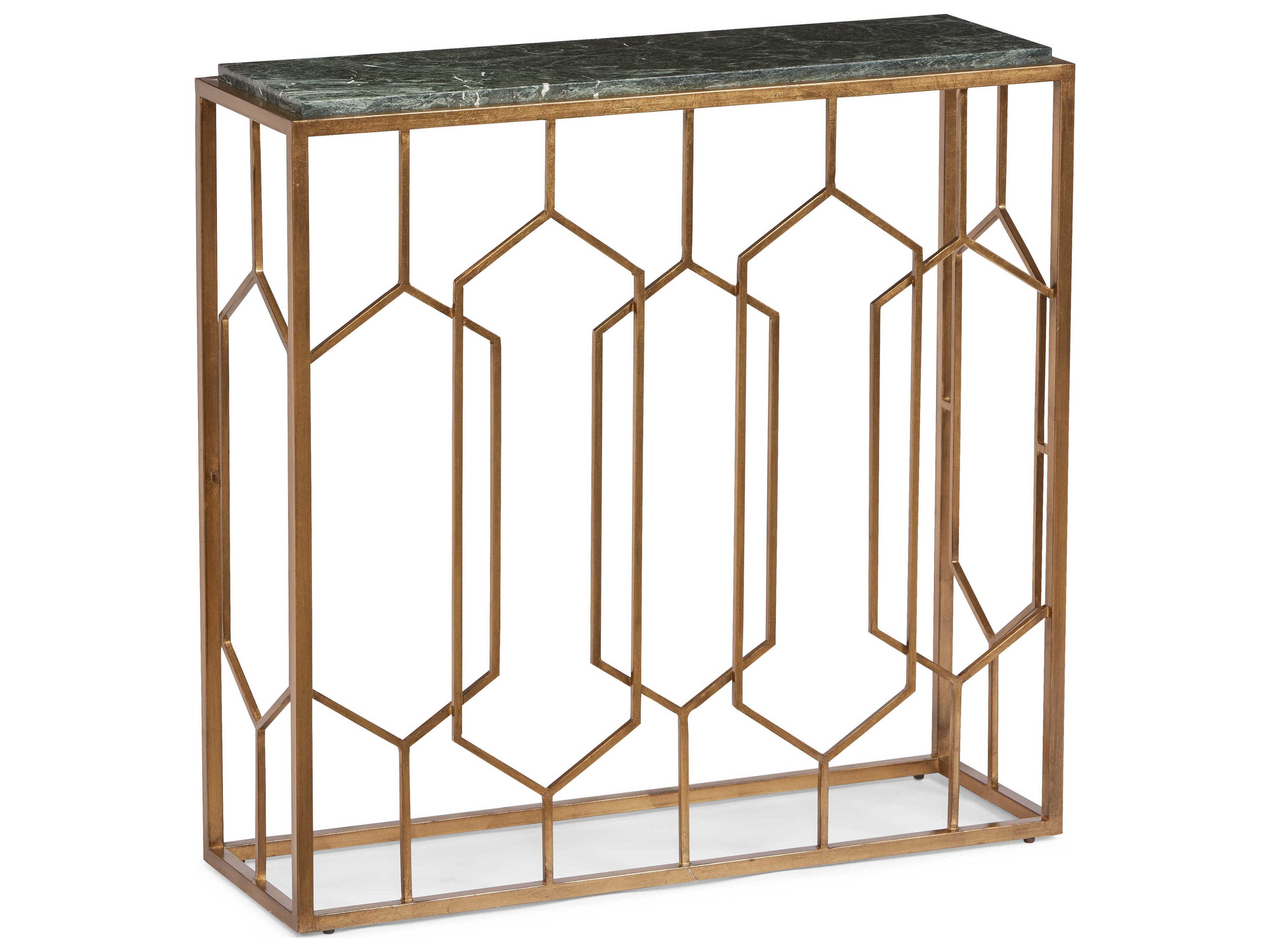 Masterpiece Bruno Rectangular Marble Tikal Green Gold Leaf Console Table